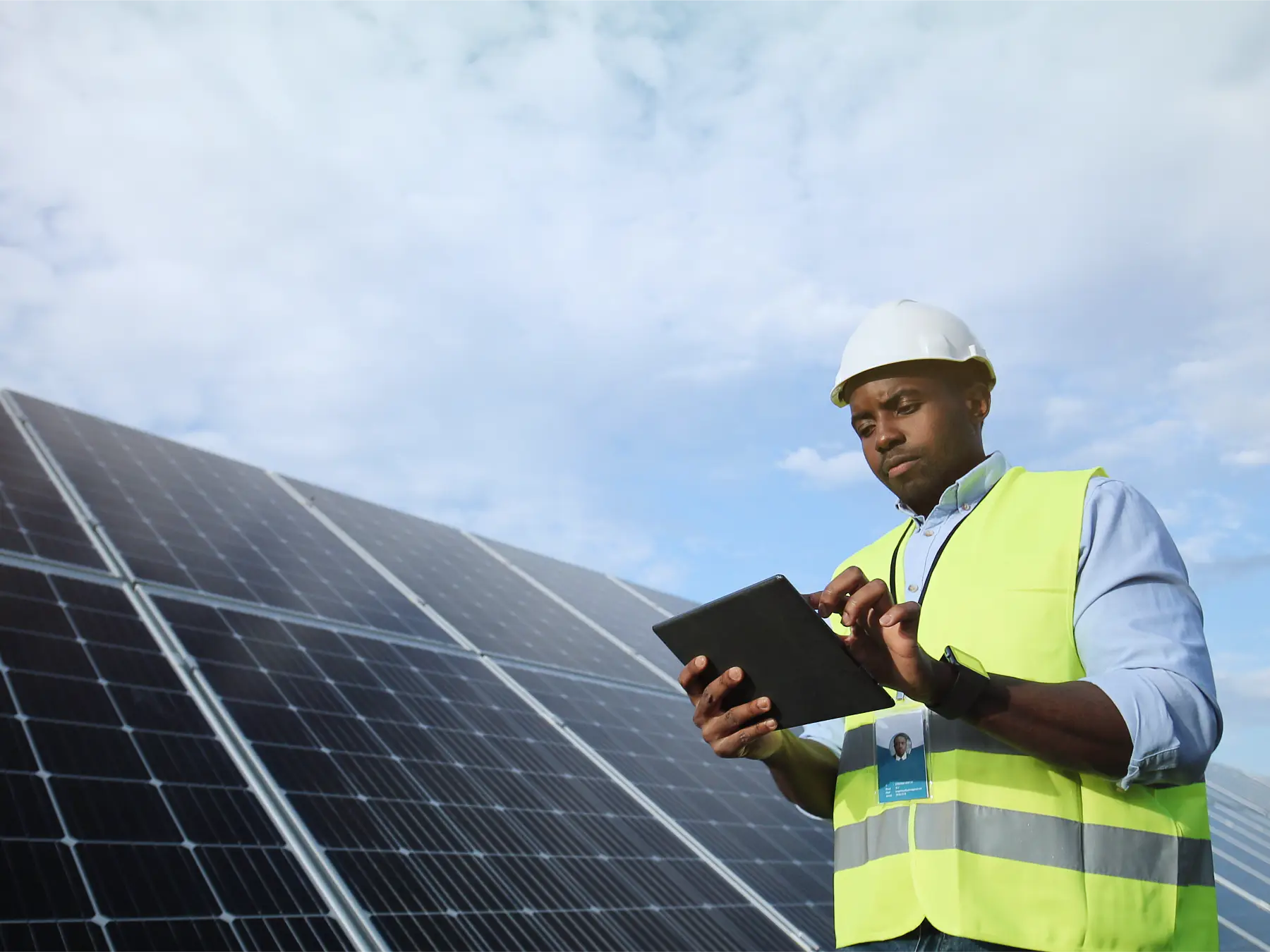 Solar engineer in front of generation 1 panel