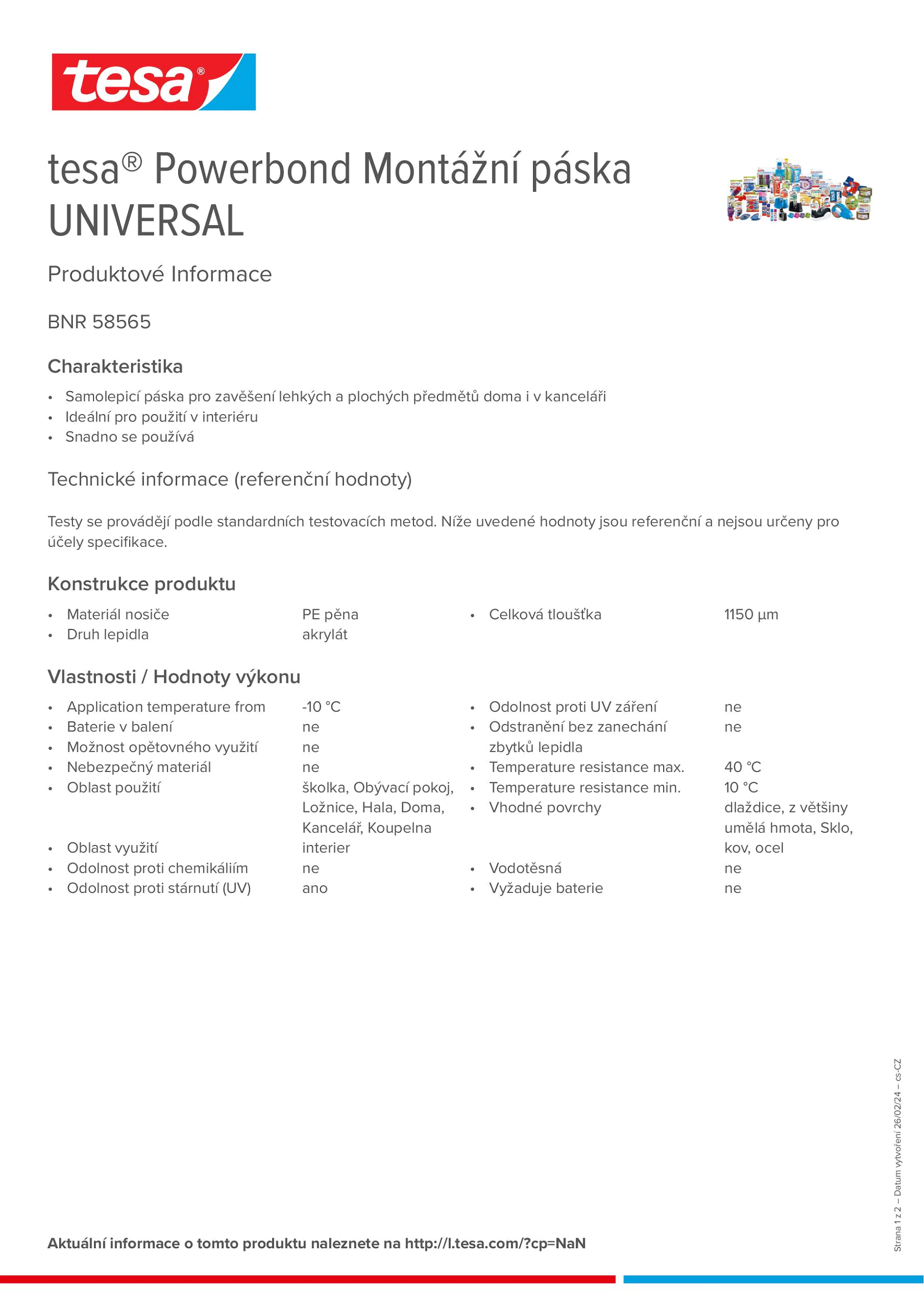 Product information_tesa® Powerbond 58565_cs-CZ