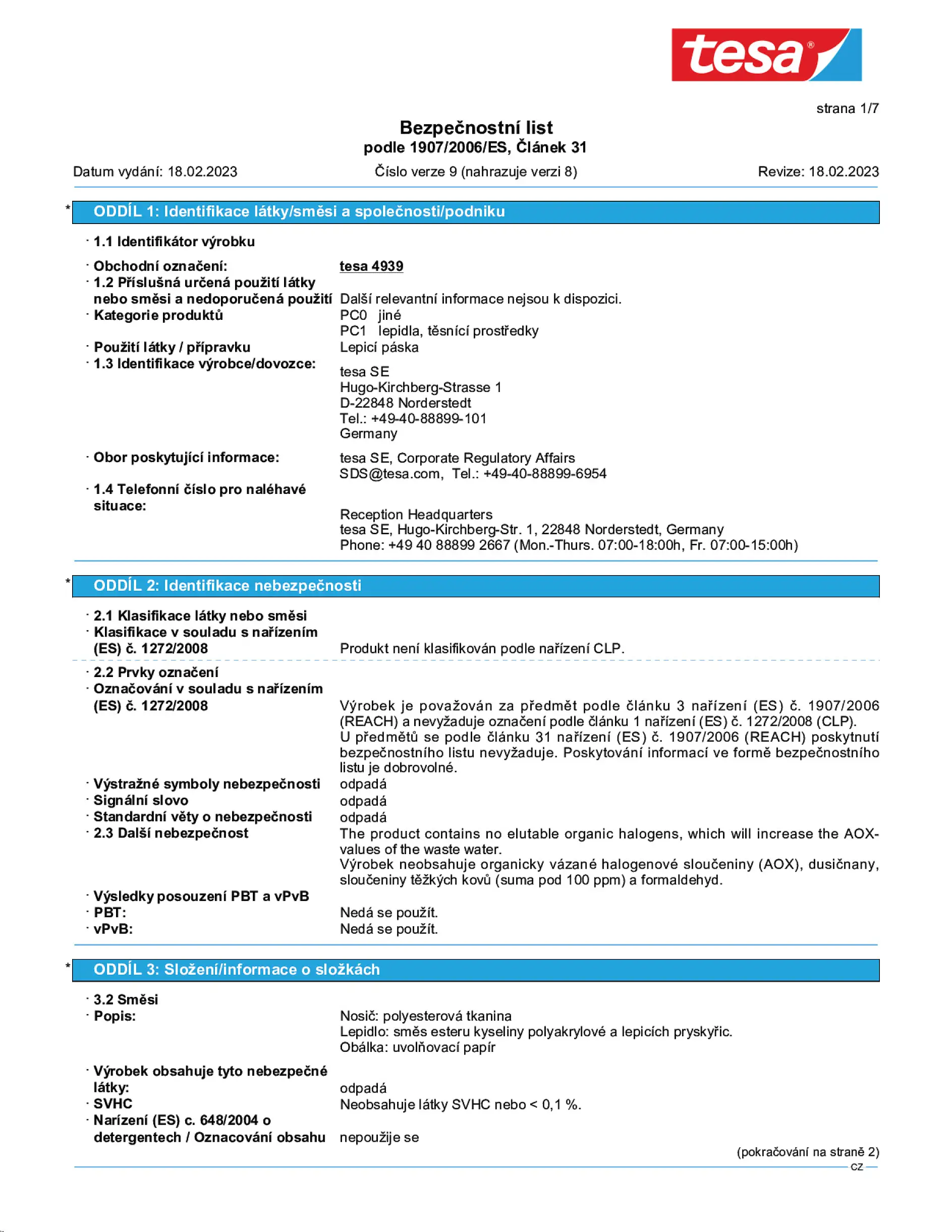 Safety data sheet_tesa® 4939_cs-CZ_v9