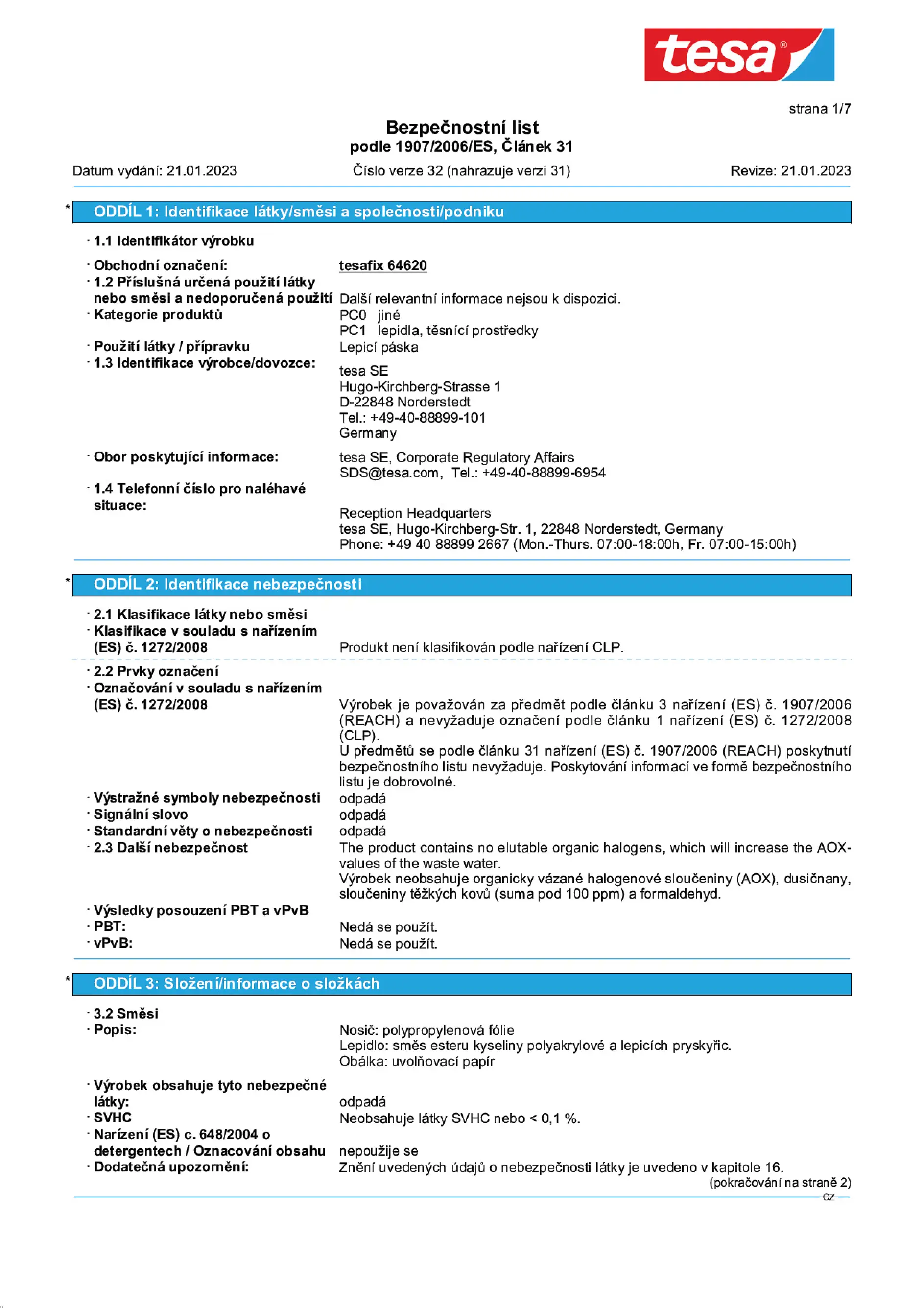 Safety data sheet_tesa® 64620_cs-CZ_v32