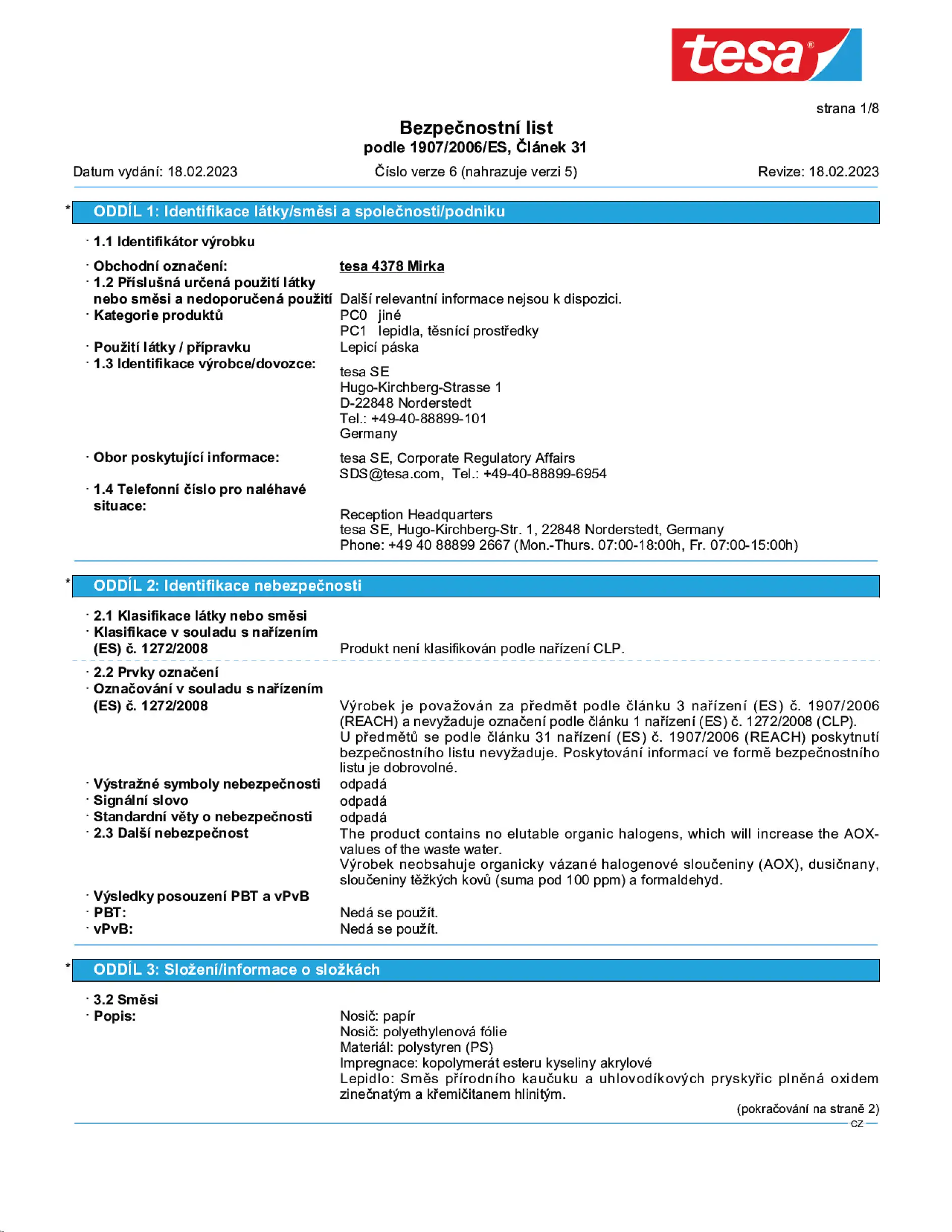 Safety data sheet_tesa® 04378_cs-CZ_v6