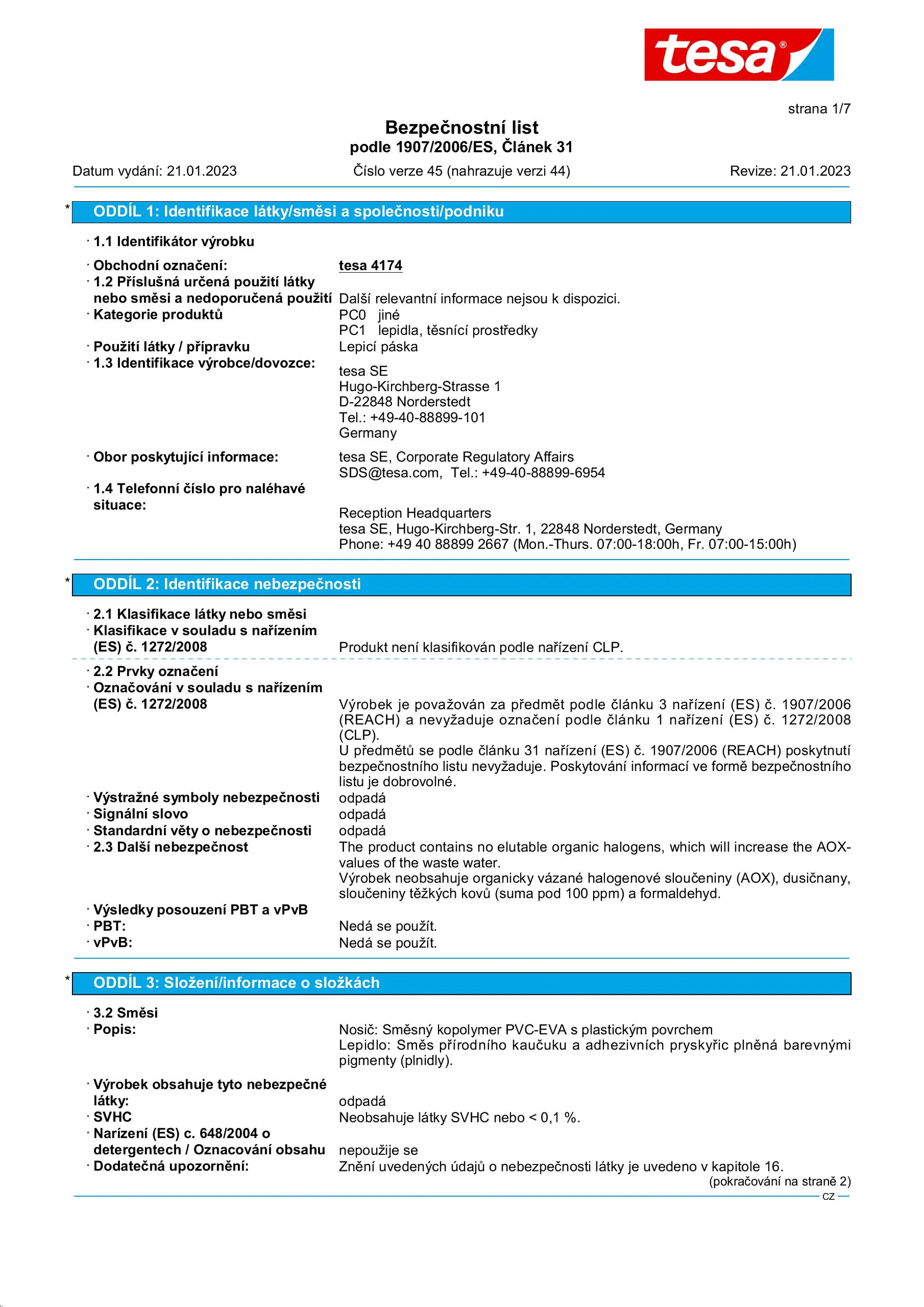 Safety data sheet_tesa® 4174_cs-CZ_v45