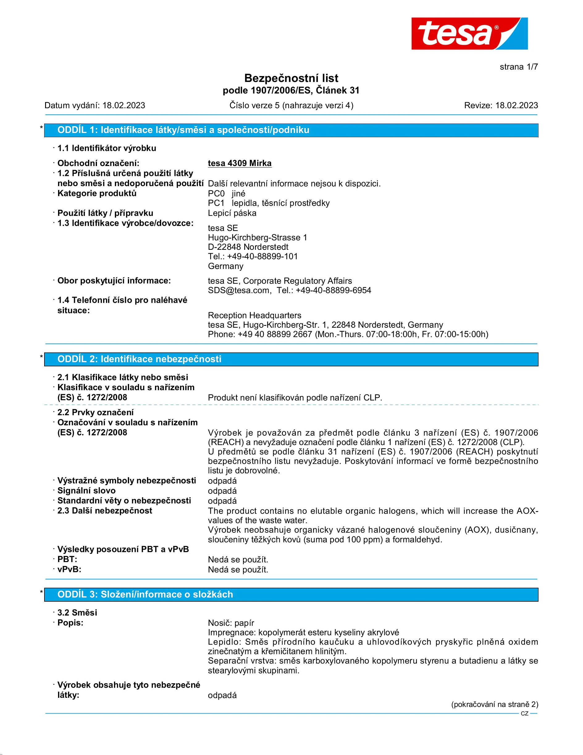 Safety data sheet_tesa® 04309_cs-CZ_v5