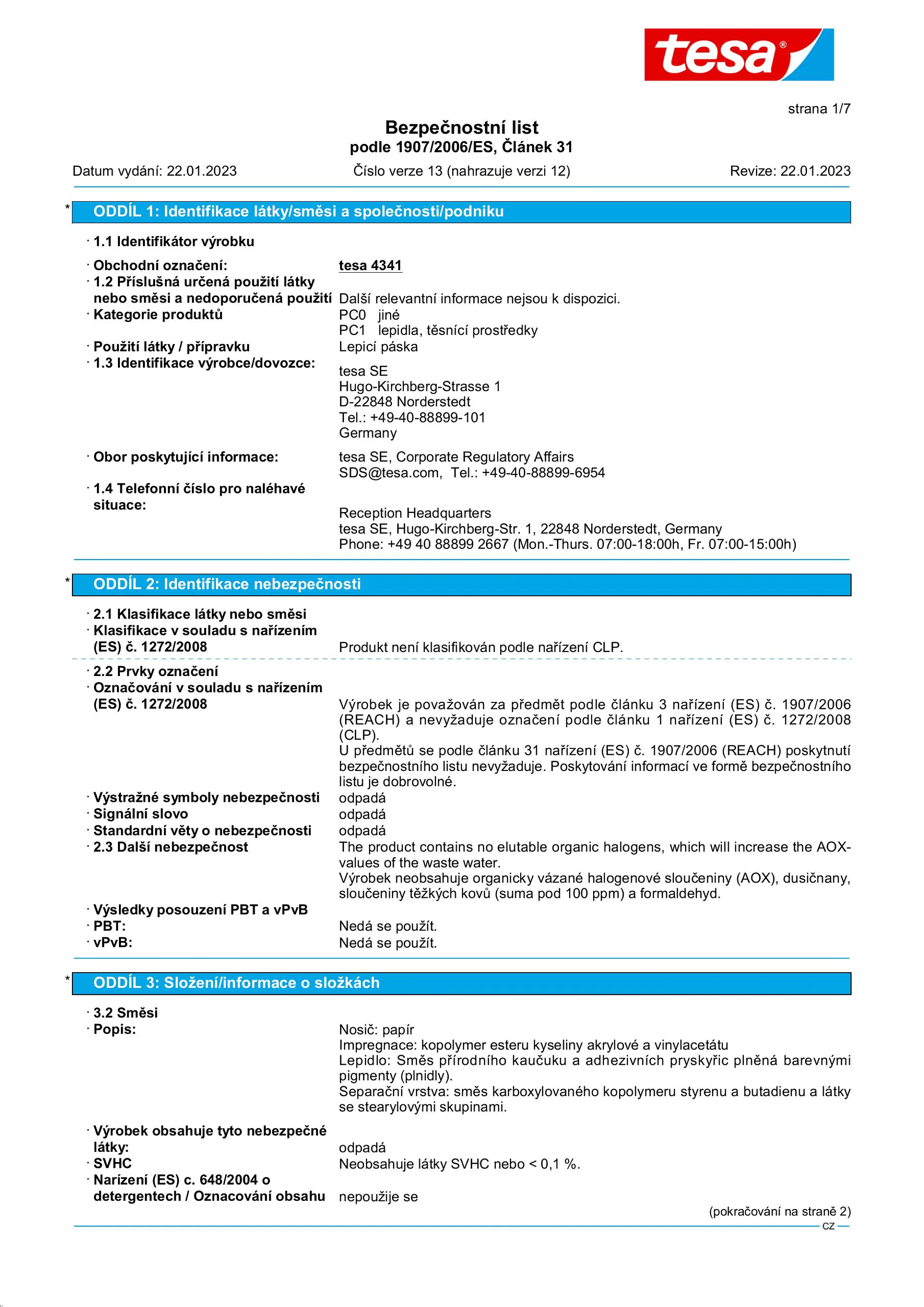 Safety data sheet_tesa® 4341_cs-CZ_v13