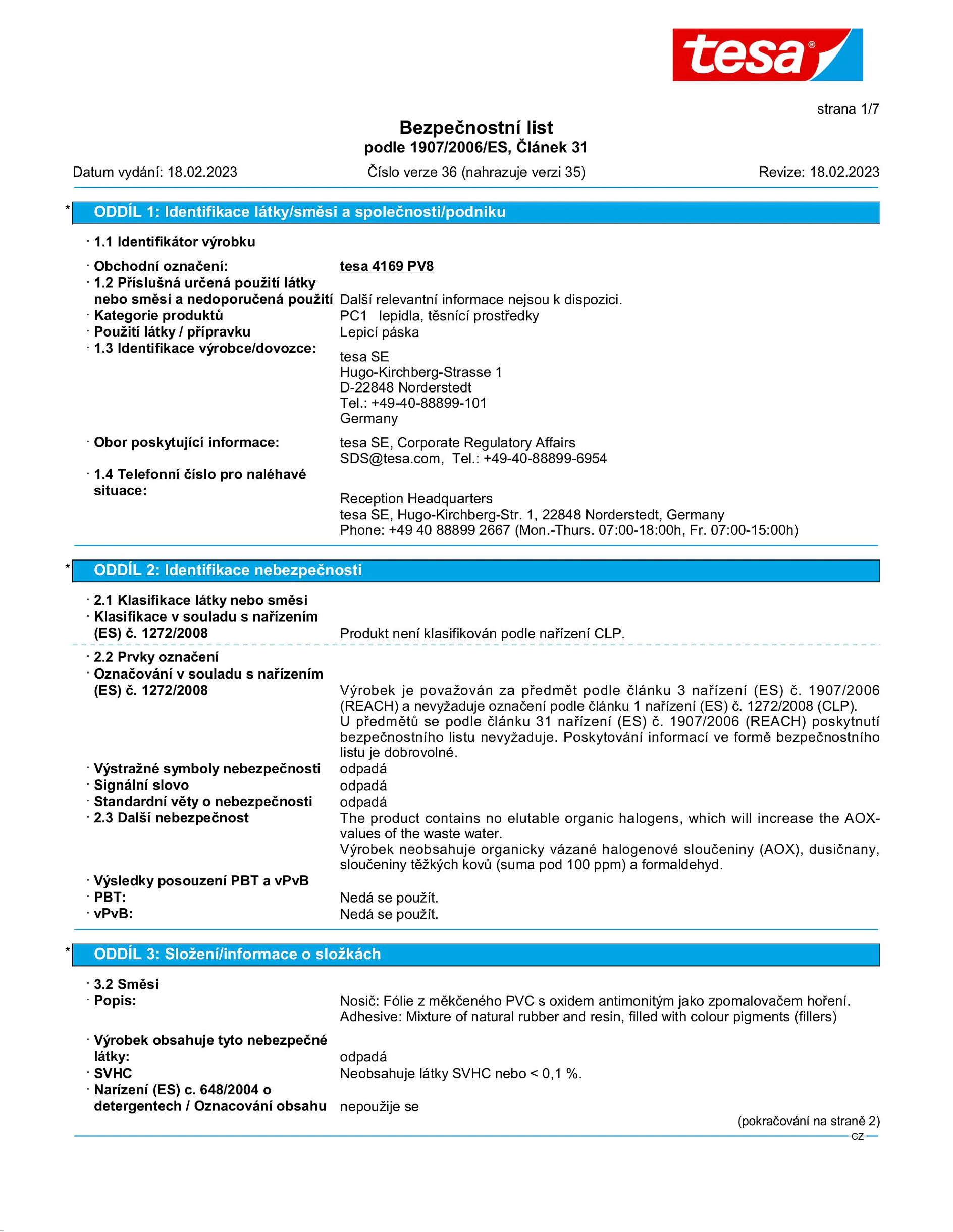 Safety data sheet_tesa® 4169_cs-CZ_v36