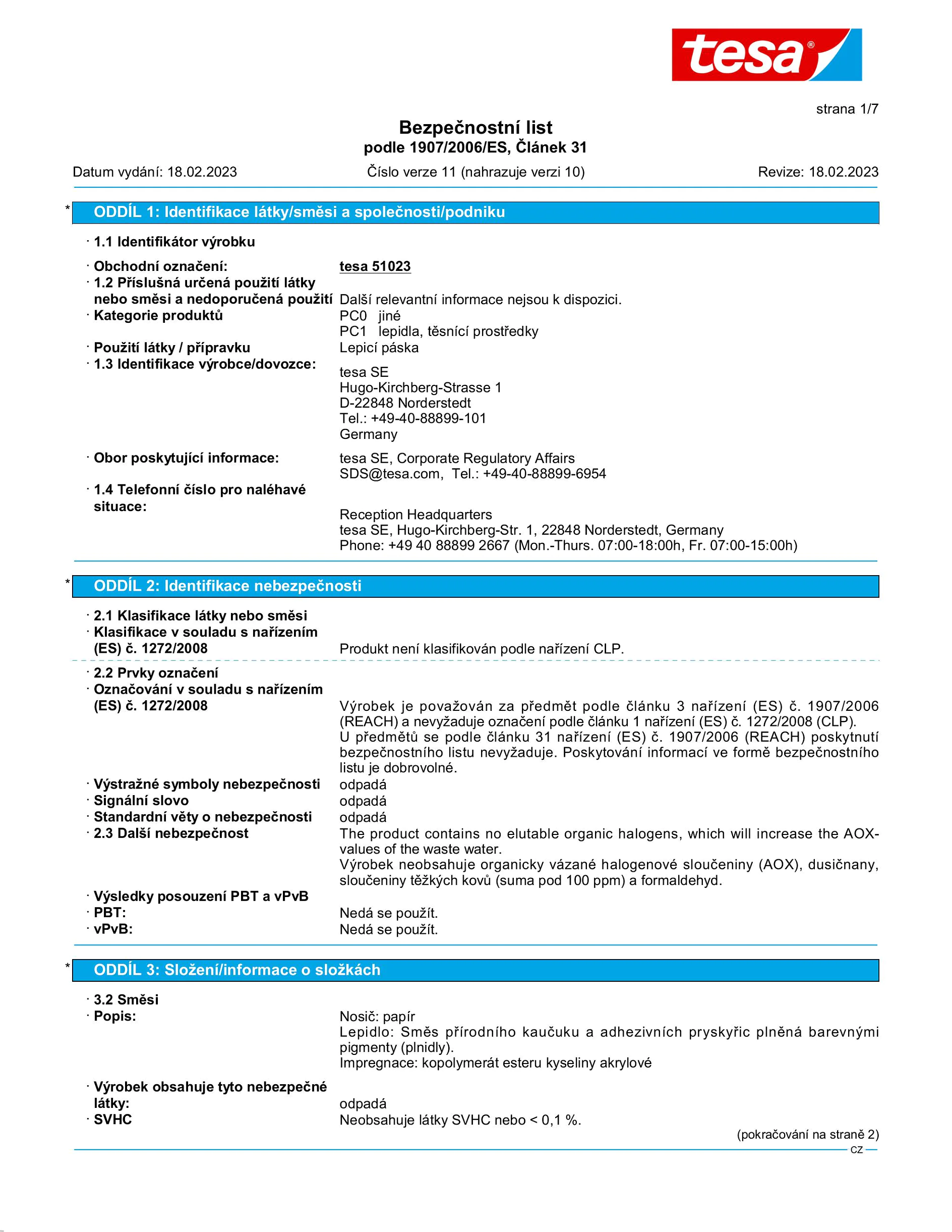 Safety data sheet_tesa® Professional 51023_cs-CZ_v11