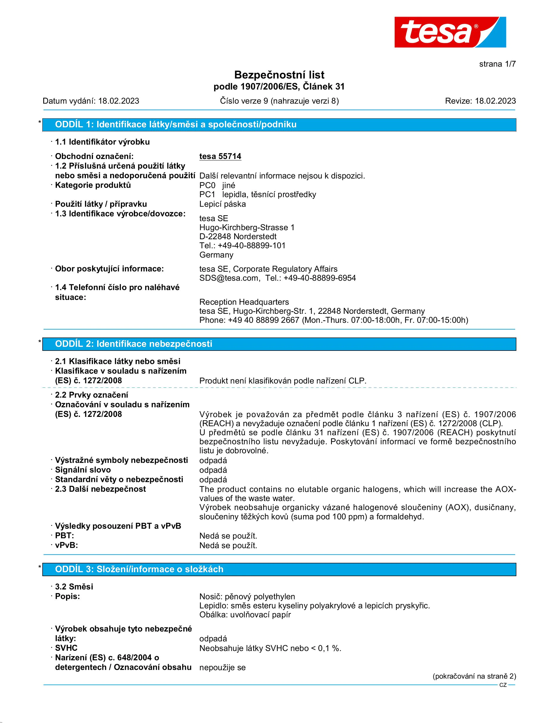 Safety data sheet_tesa® Powerbond 55714_cs-CZ_v9