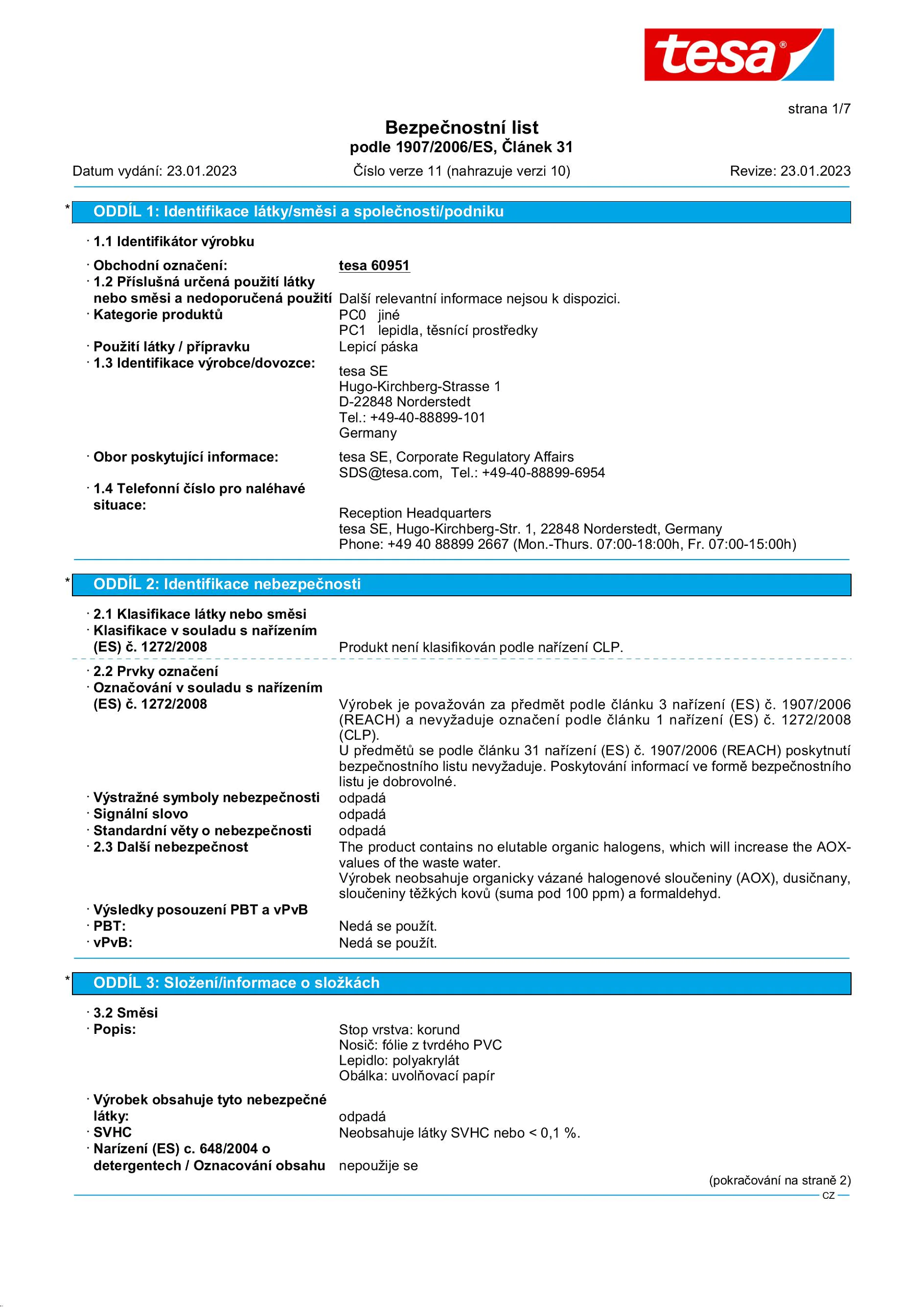 Safety data sheet_tesa® Professional 60951_cs-CZ_v11