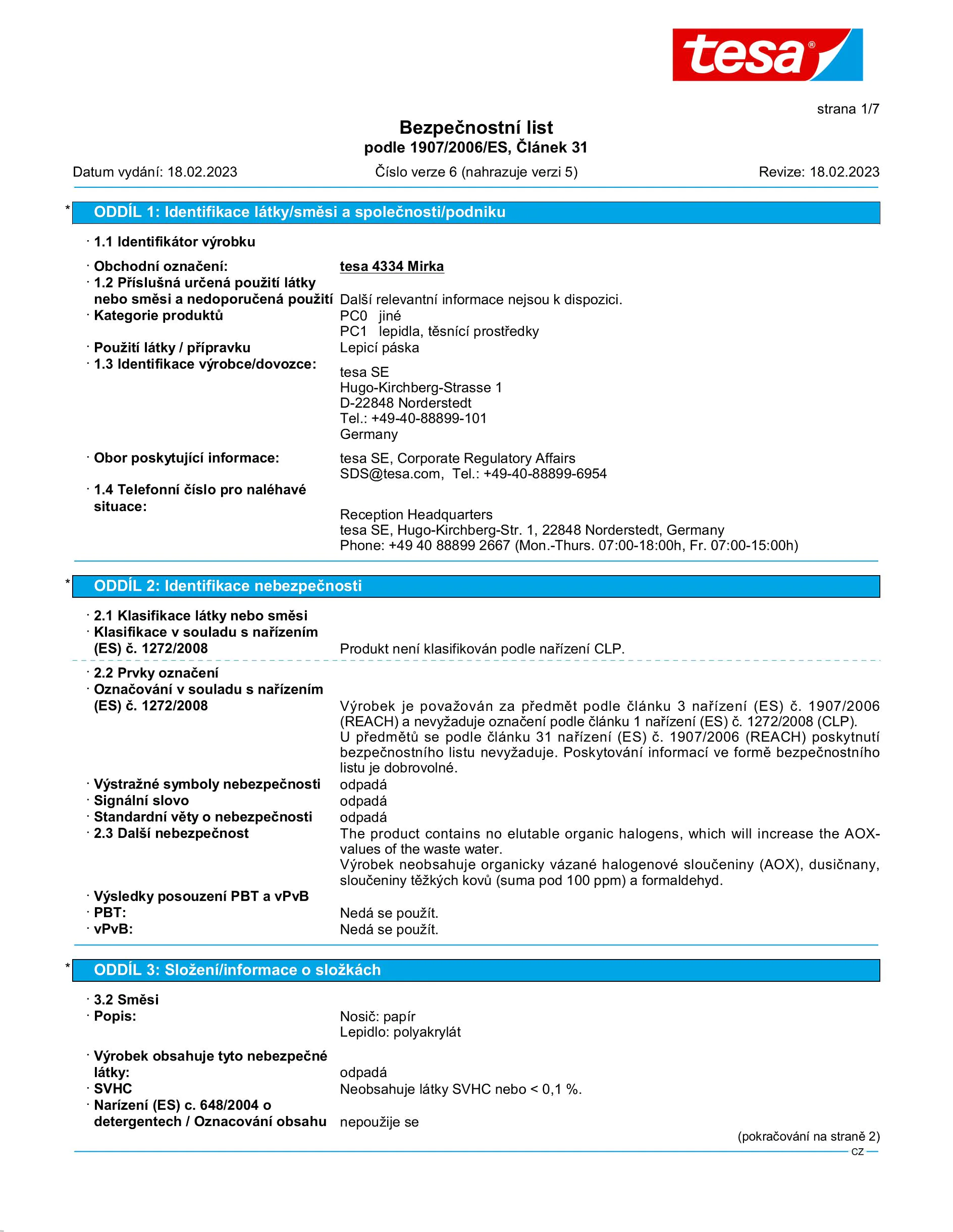 Safety data sheet_tesa® 04334_cs-CZ_v6