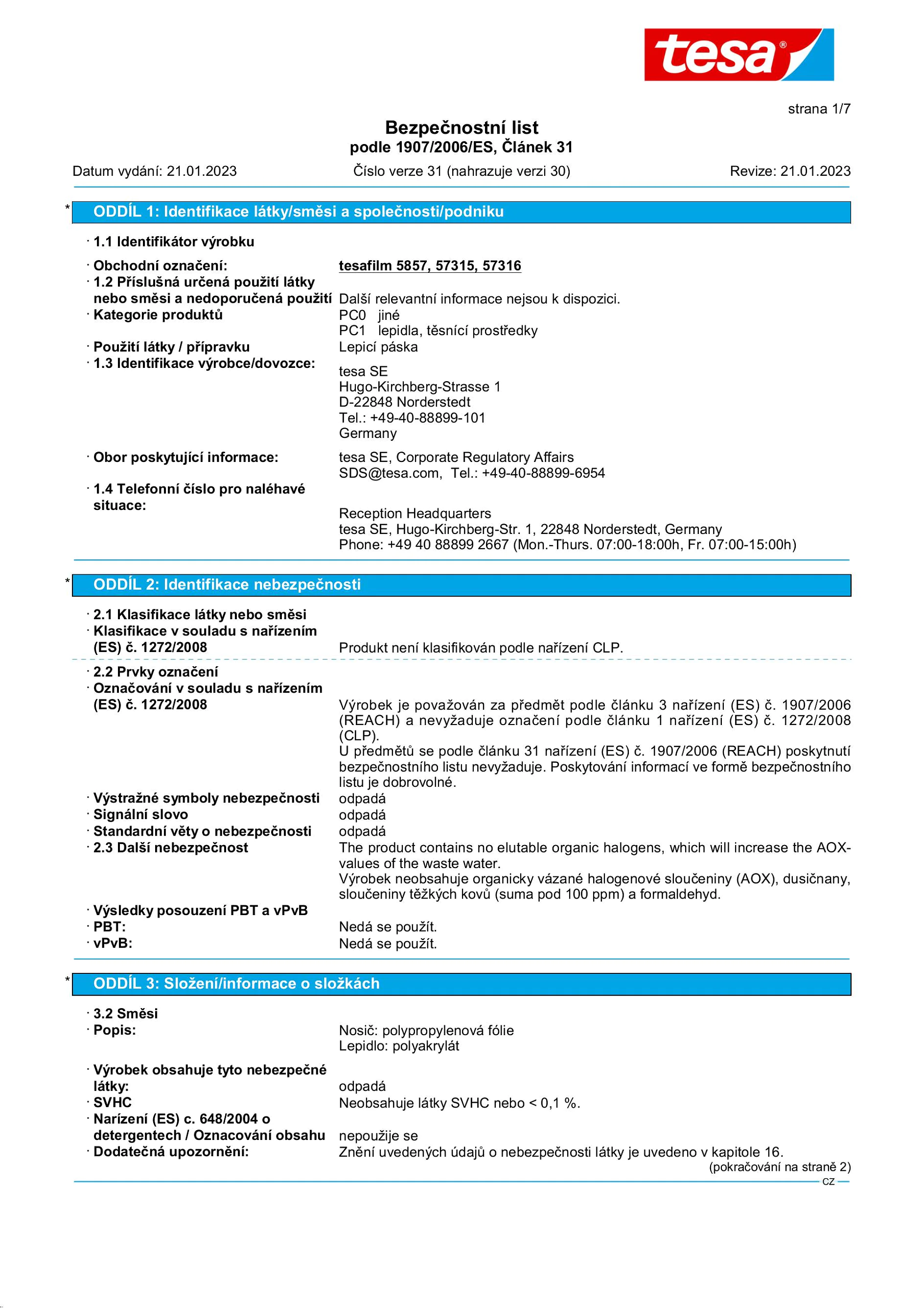 Safety data sheet_tesafilm® 57315_cs-CZ_v31