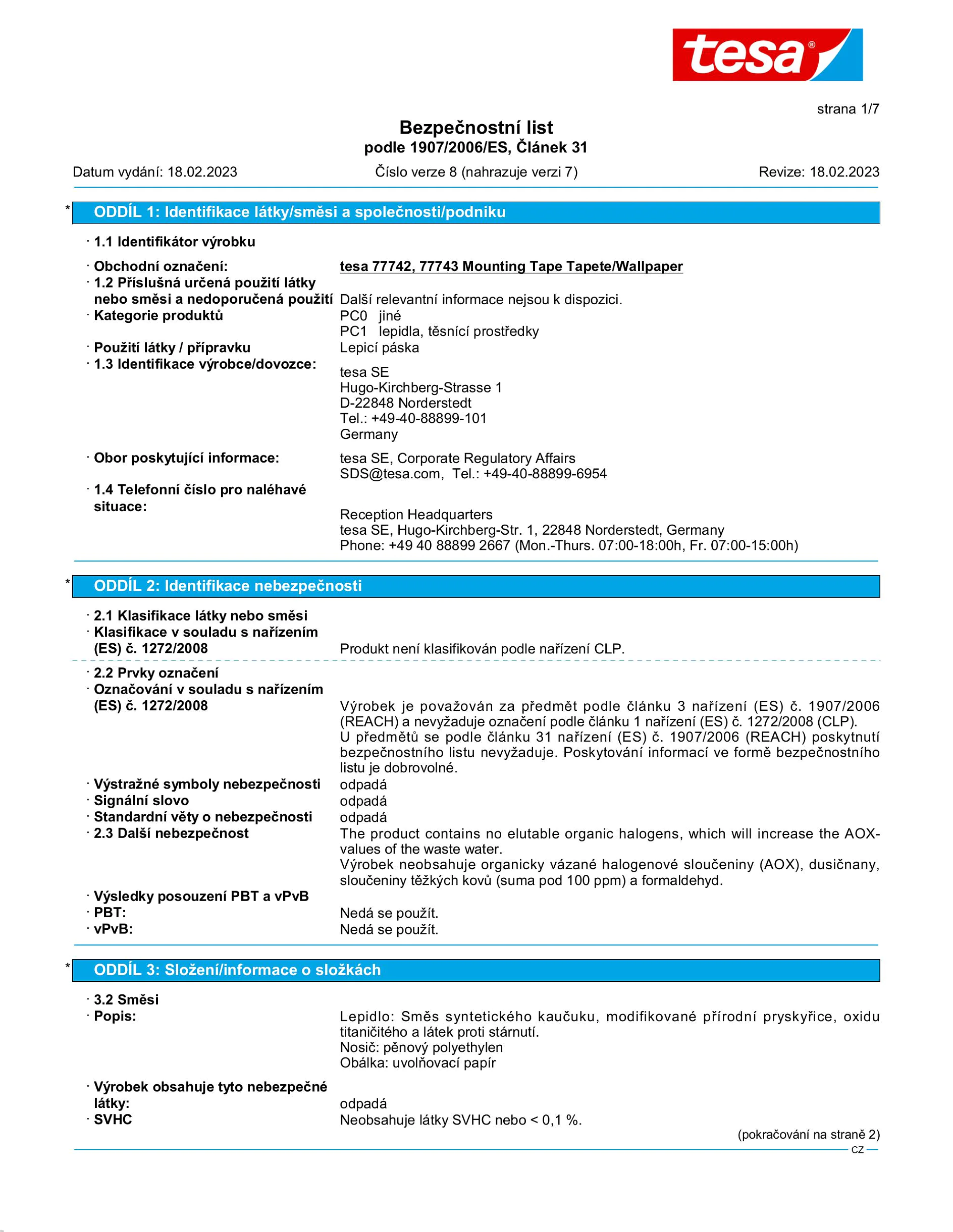 Safety data sheet_tesa® 77742_cs-CZ_v8