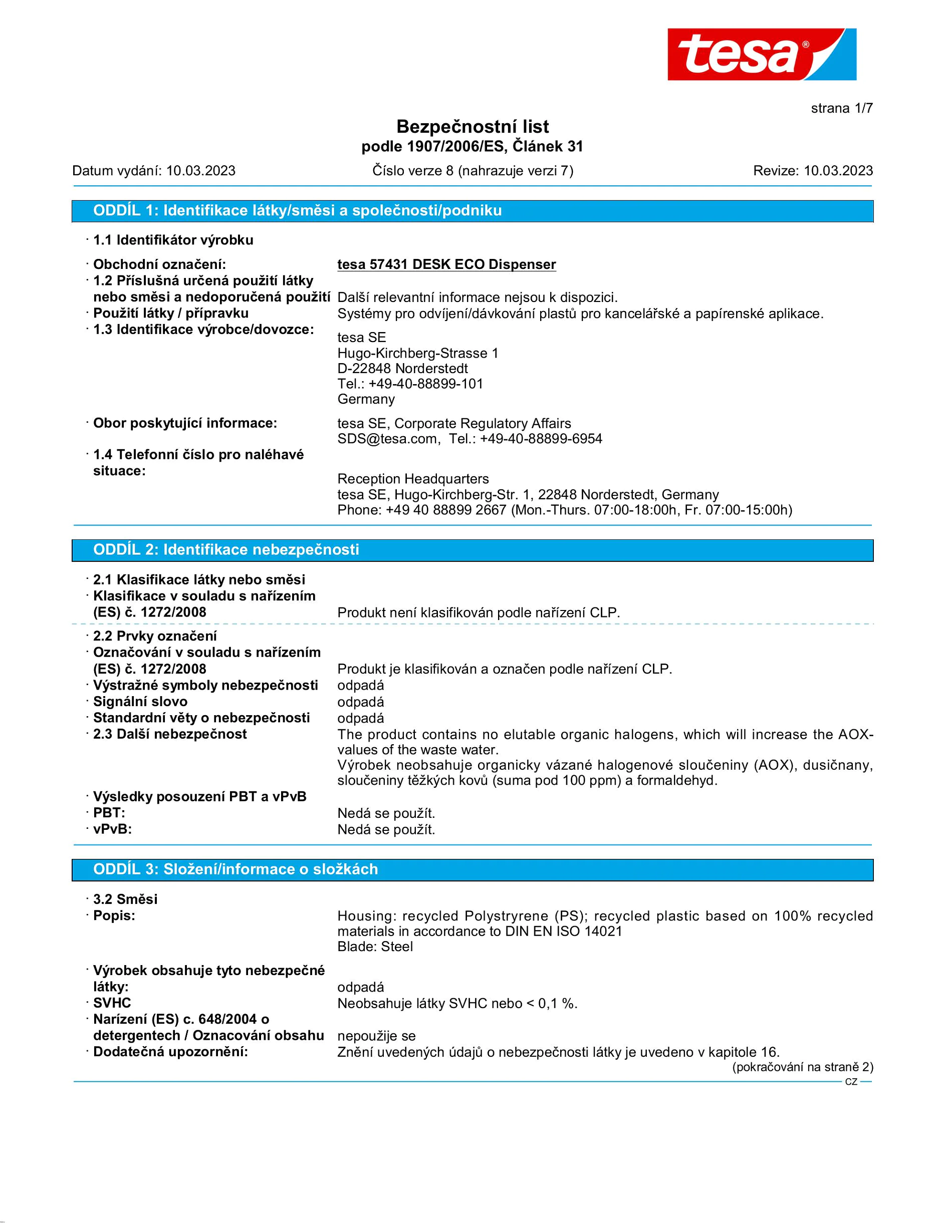 Safety data sheet_tesa® Easy Cut 57431_cs-CZ_v8