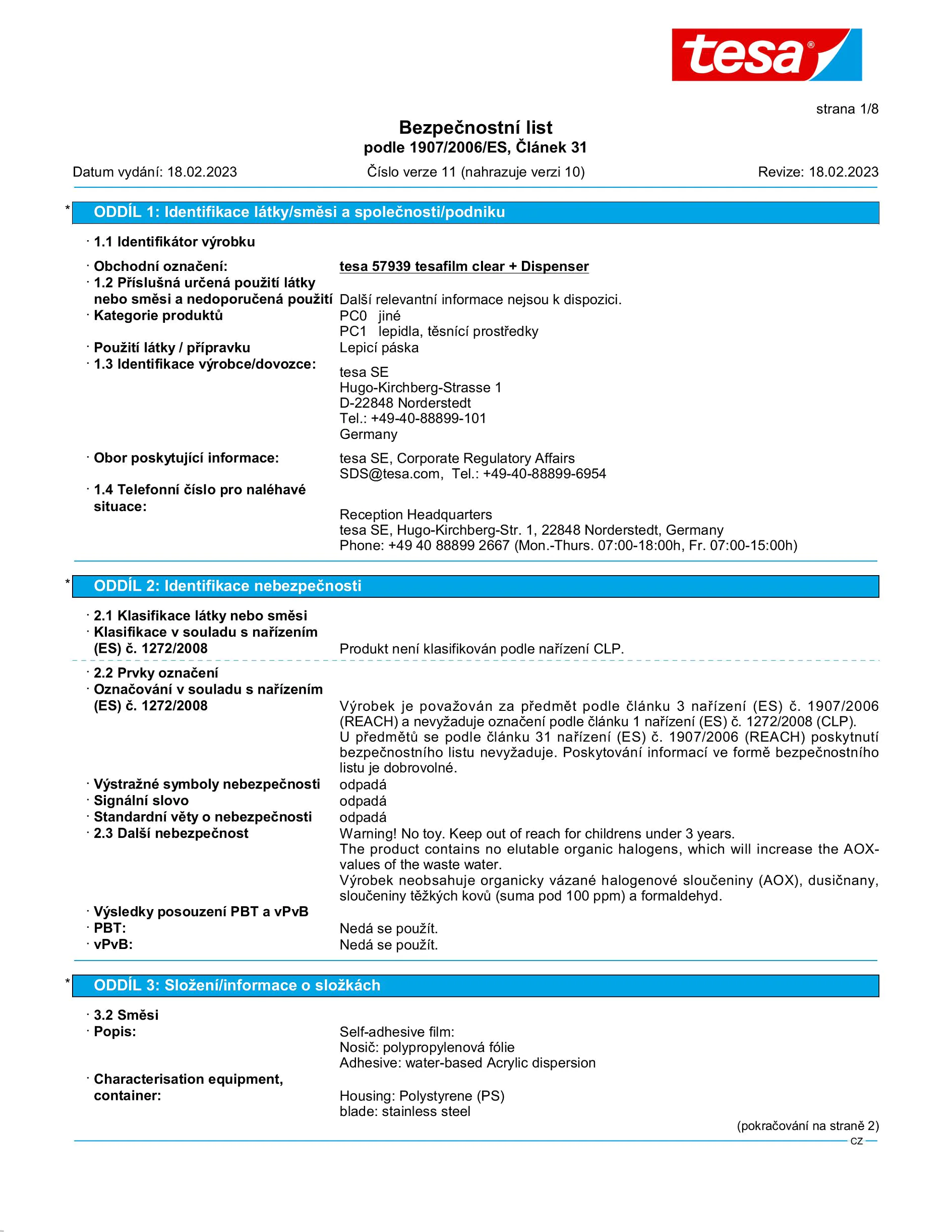 Safety data sheet_tesafilm® 57928_cs-CZ_v11