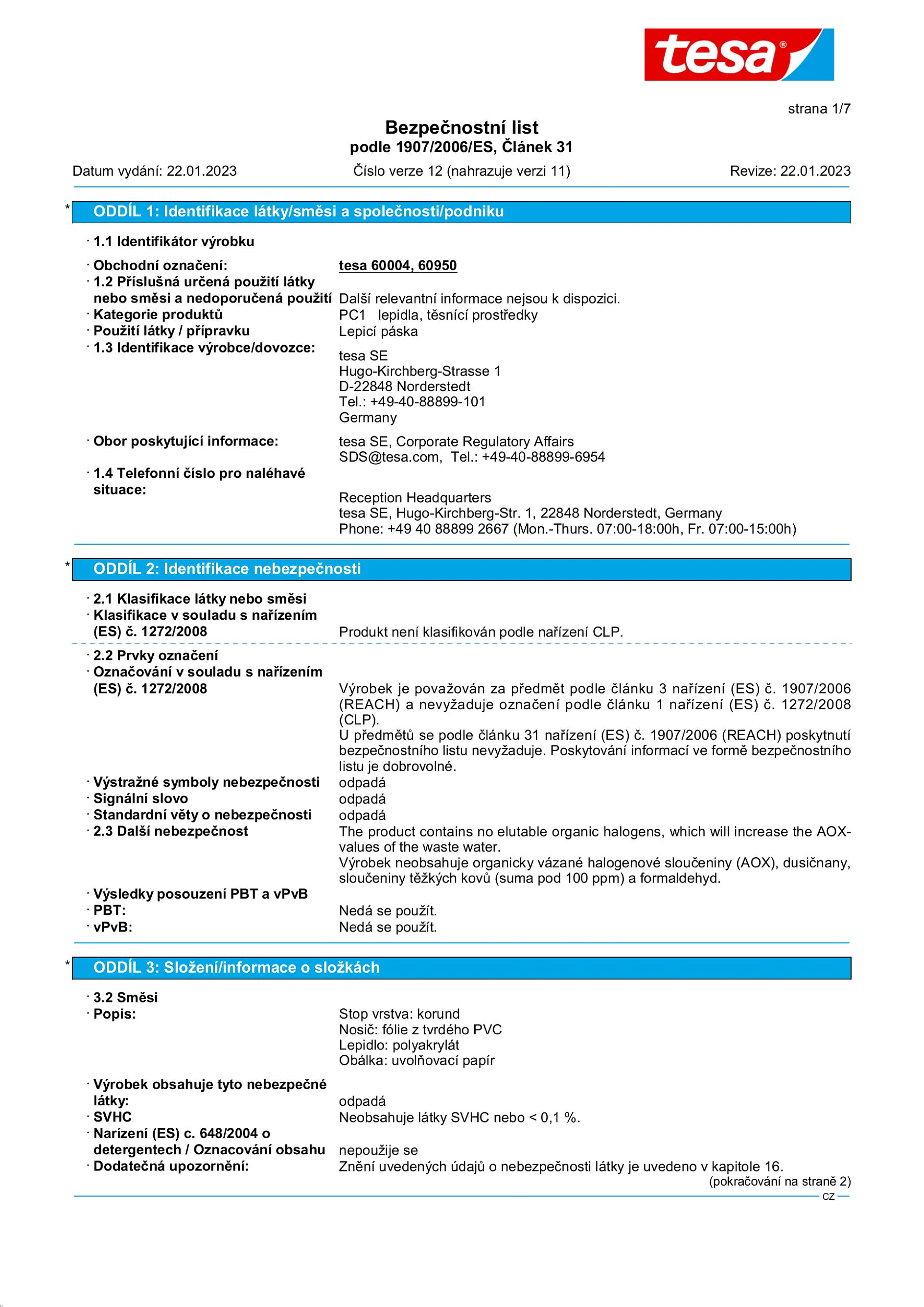 Safety data sheet_tesa® Professional 60950_cs-CZ_v12