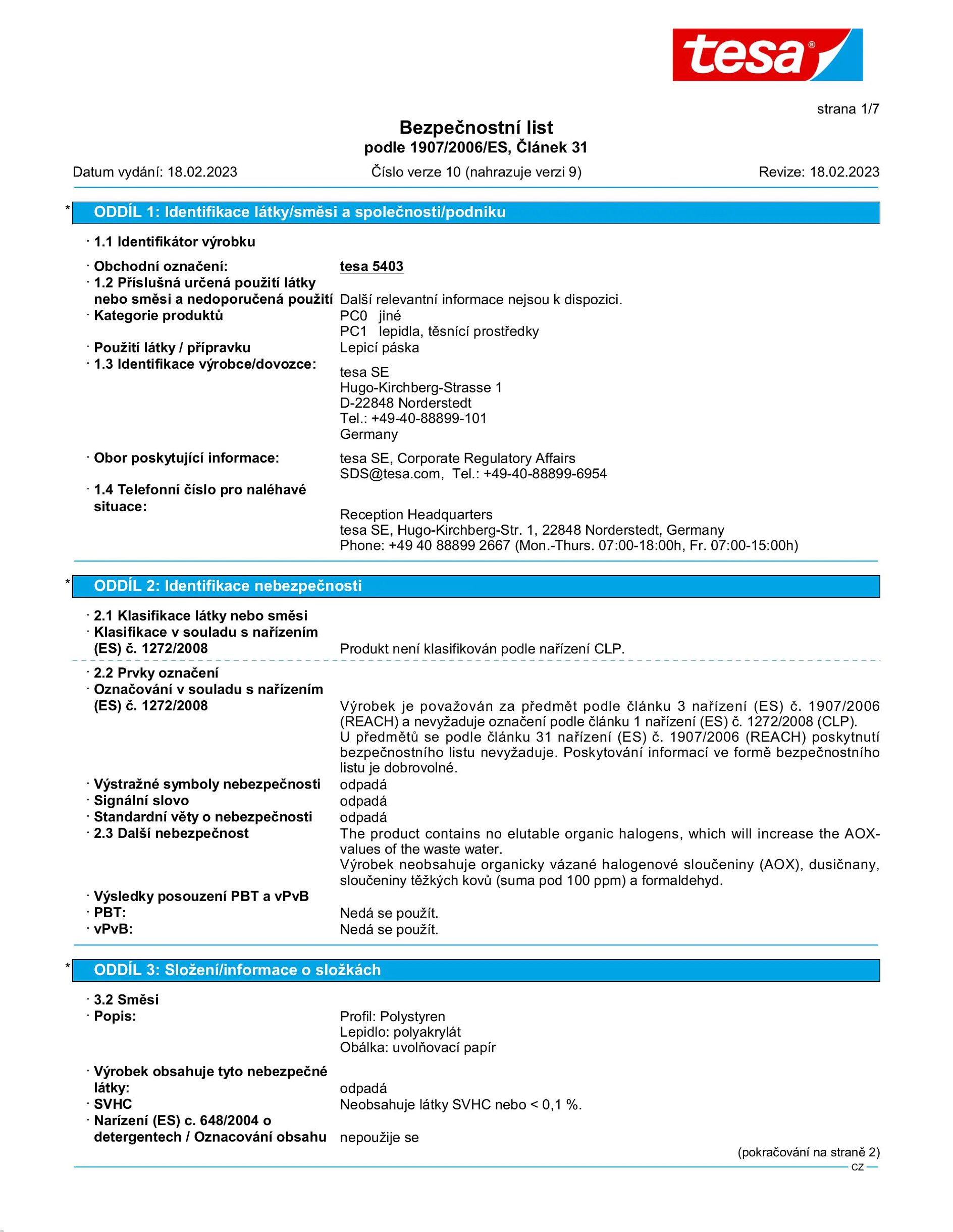 Safety data sheet_tesamoll® 05403_cs-CZ_v10