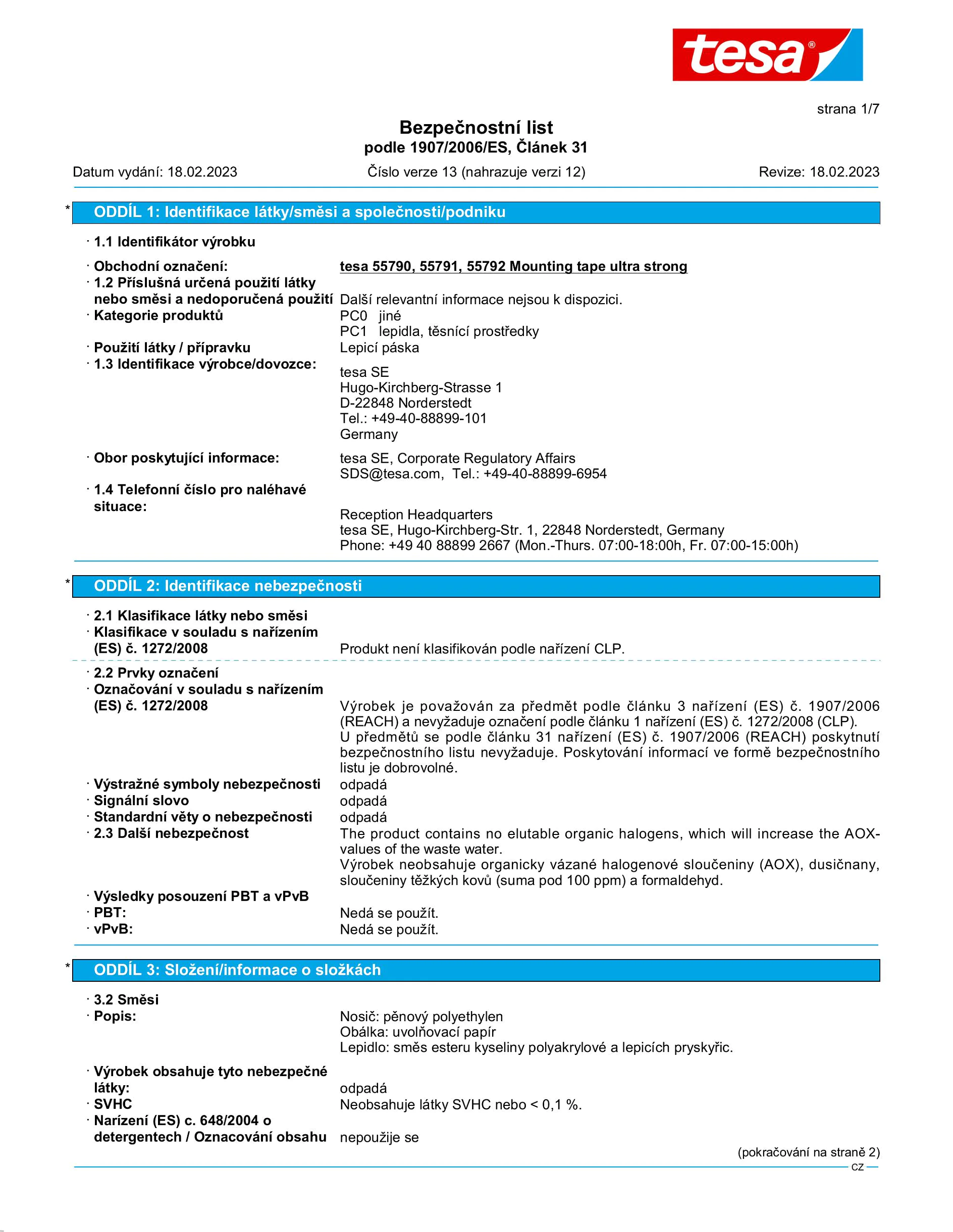 Safety data sheet_tesa® Powerbond 55791_cs-CZ_v13