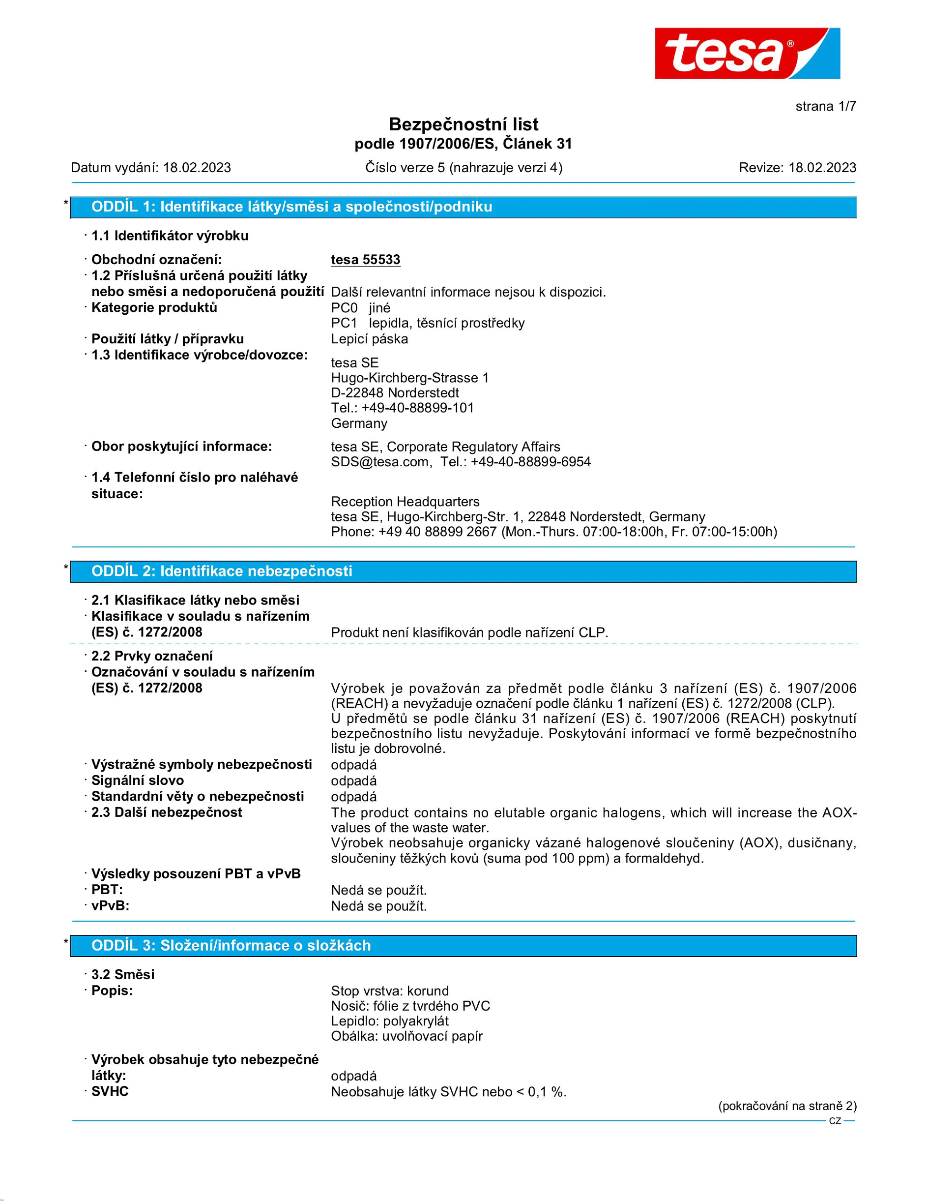 Safety data sheet_tesa® 55533_cs-CZ_v5