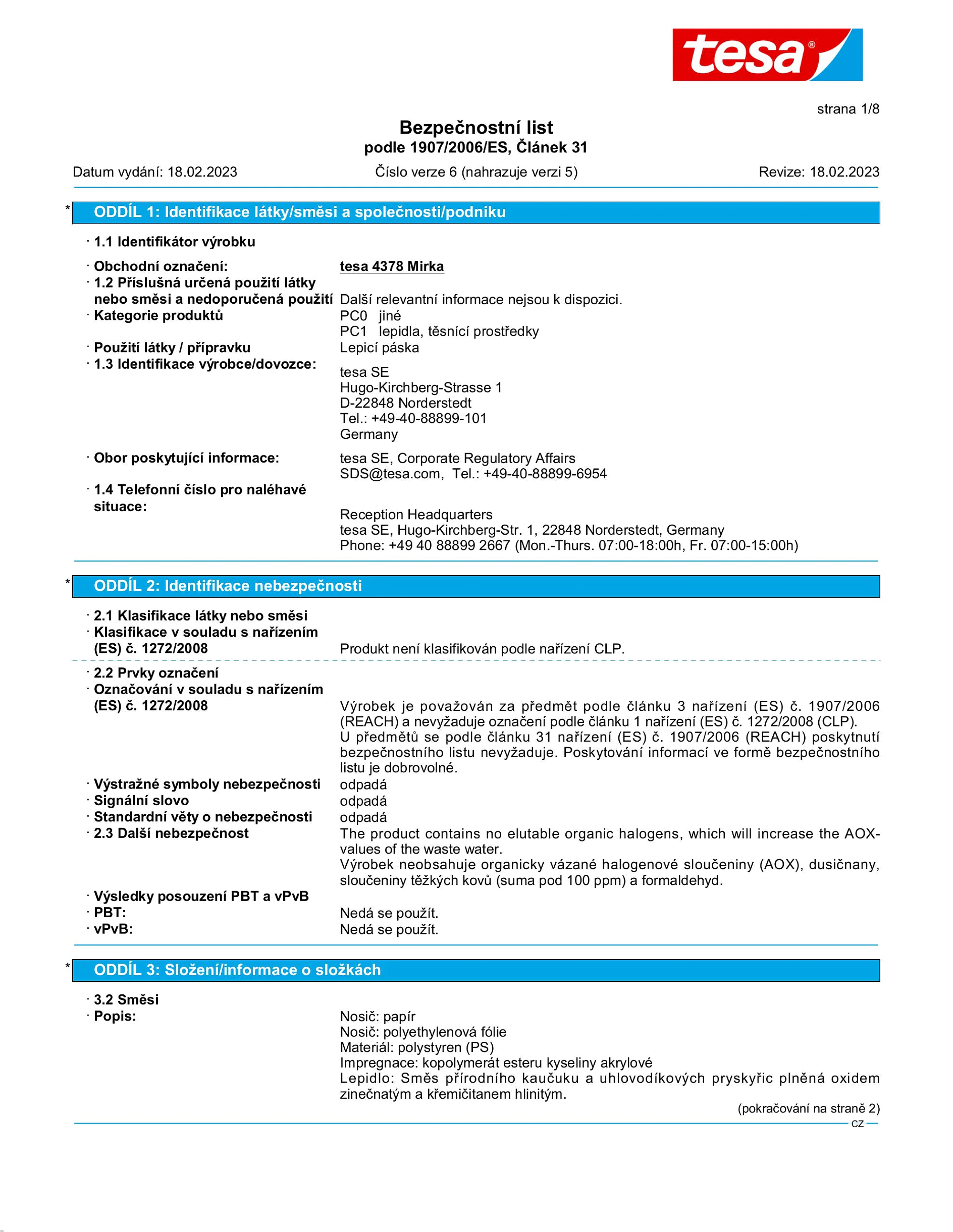 Safety data sheet_tesa® 04378_cs-CZ_v6