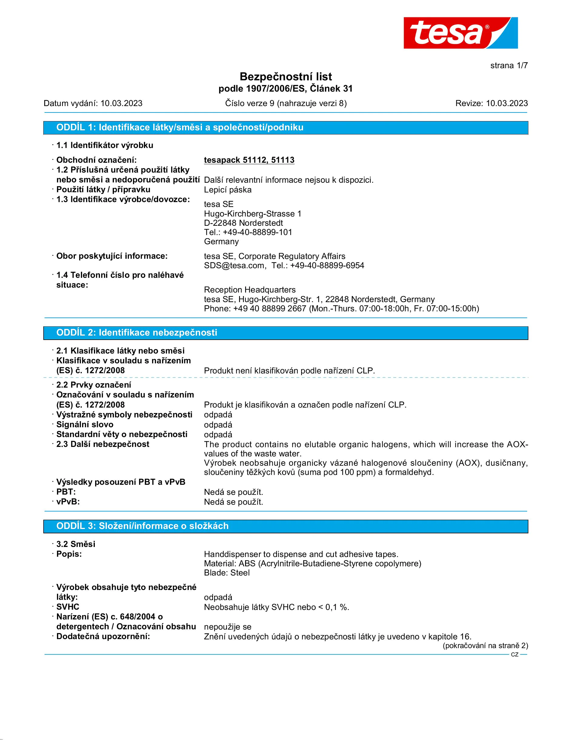 Safety data sheet_tesapack® 51113_cs-CZ_v9