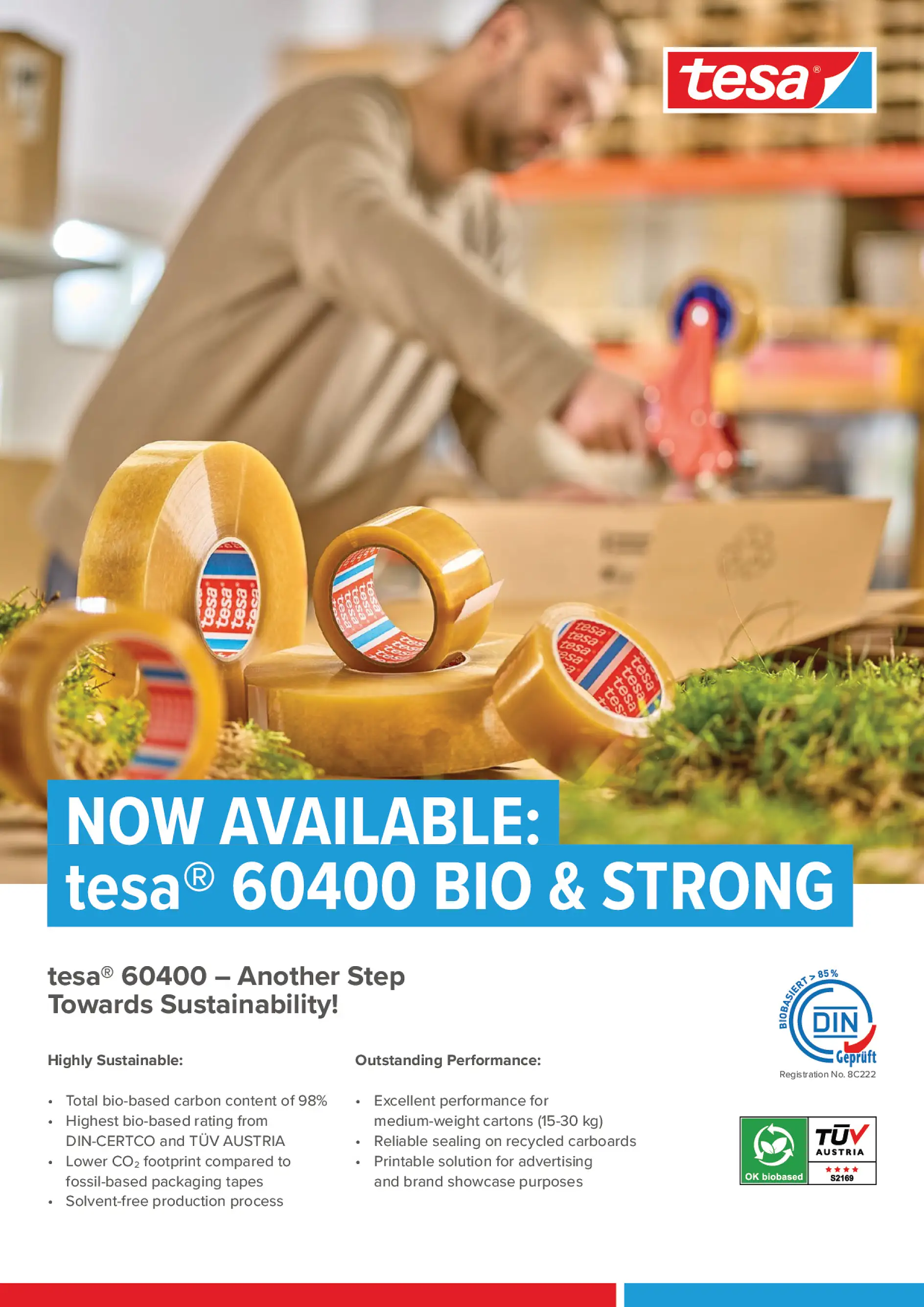 tesa® 60400 Biobaseret pakketape, to-siders-ark