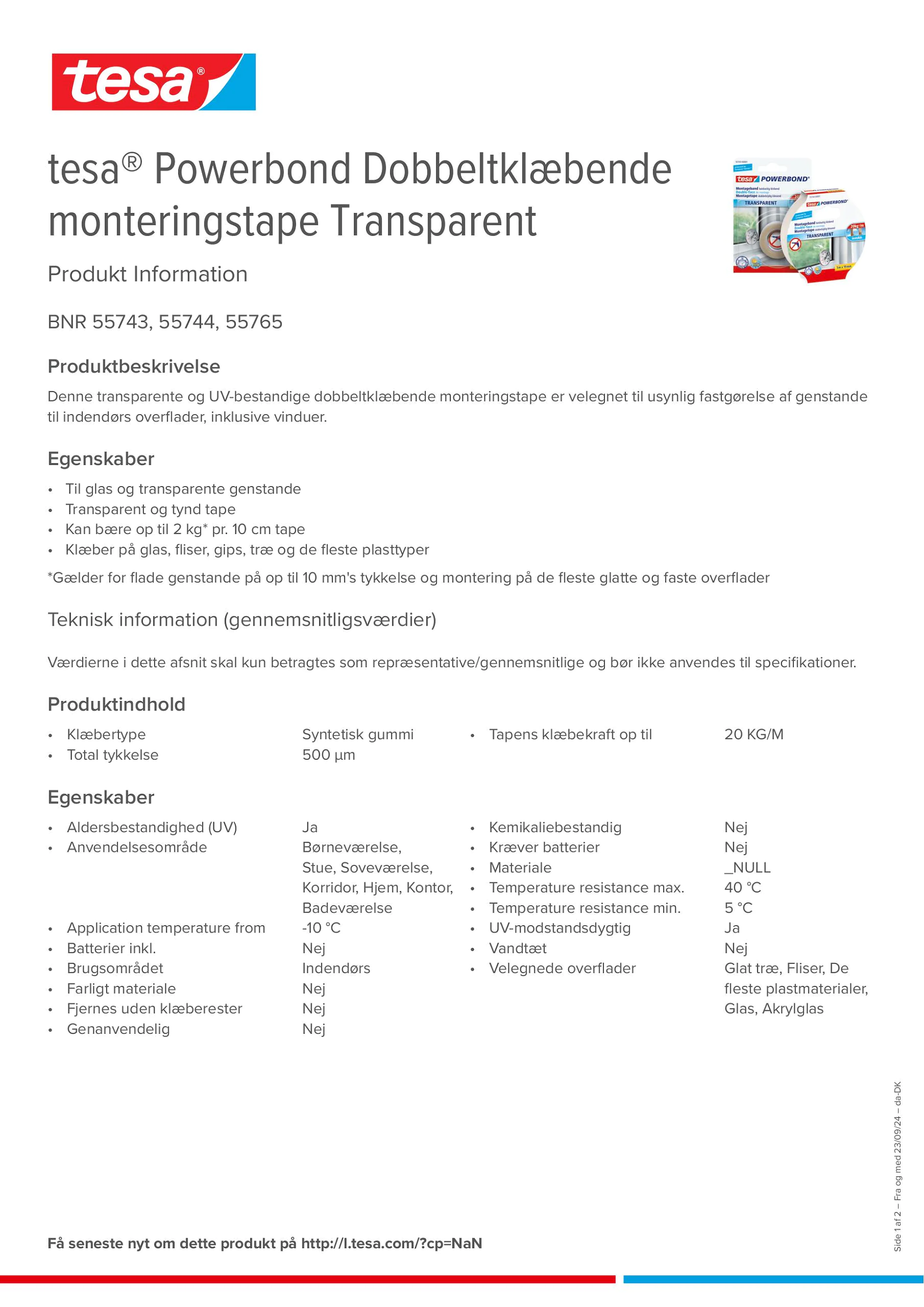 Product information_tesa® Powerbond 55744_da-DK