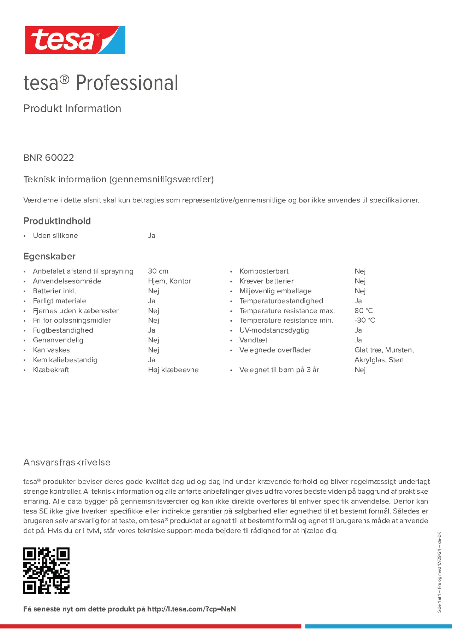 Product information_tesa® Professional 60022_da-DK