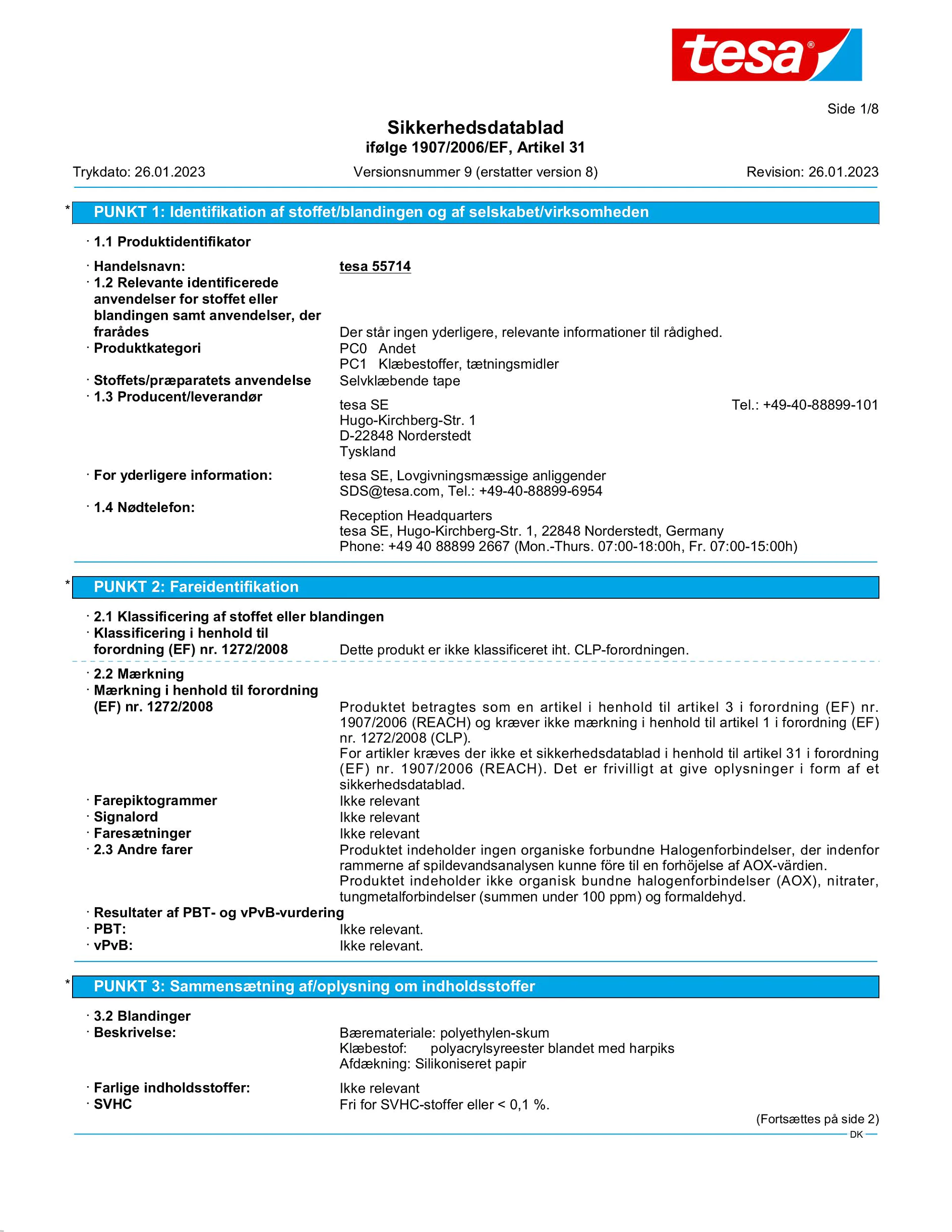 Safety data sheet_tesa® Powerbond 55714_da-DK_v9