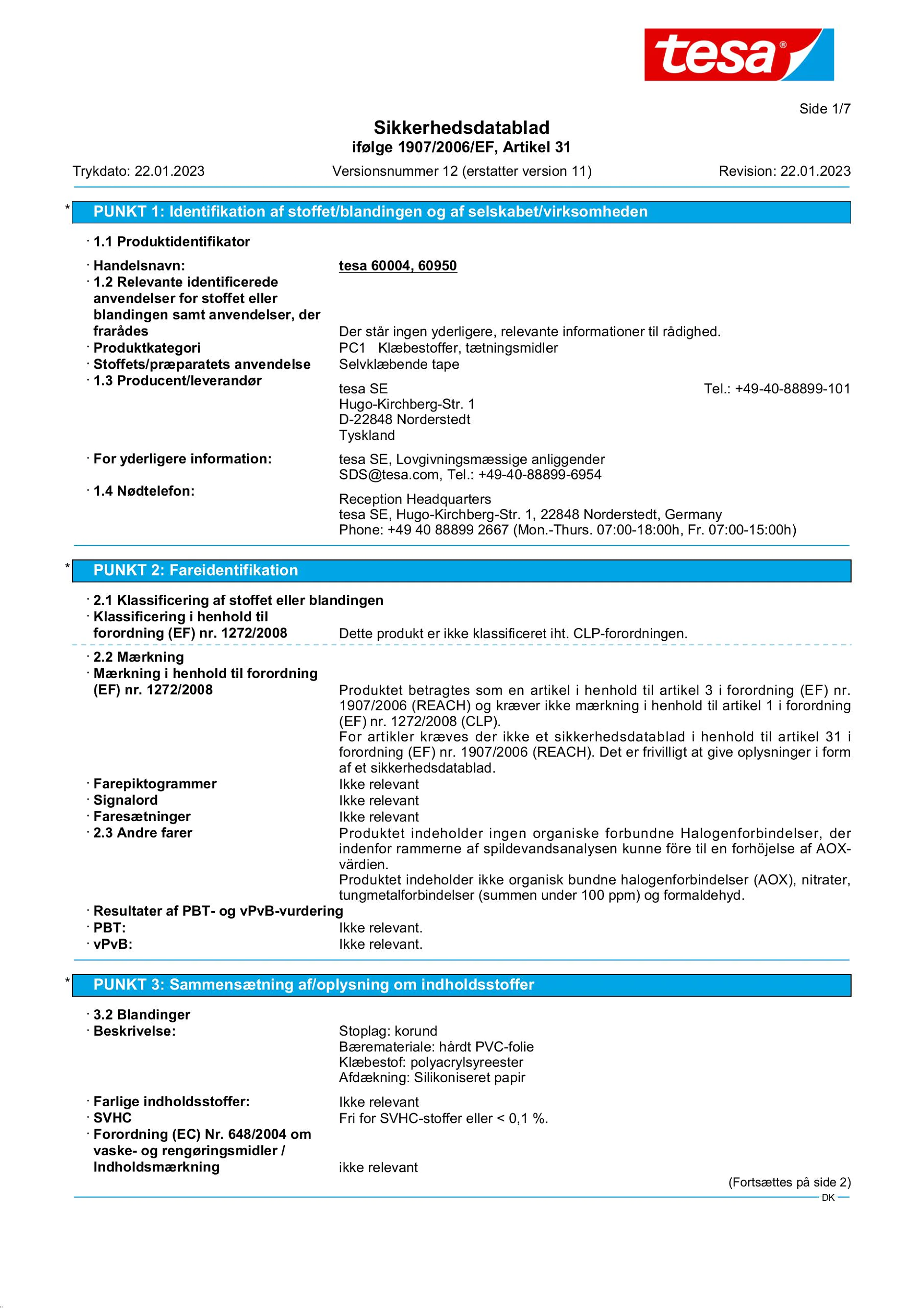 Safety data sheet_tesa® Professional 60950_da-DK_v12