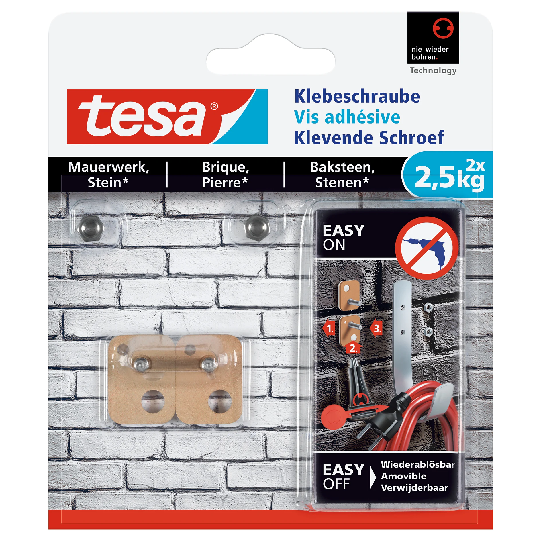 [en-en] tesa Smart Mounting System Adhesive Screw Square 2,5kg Brick