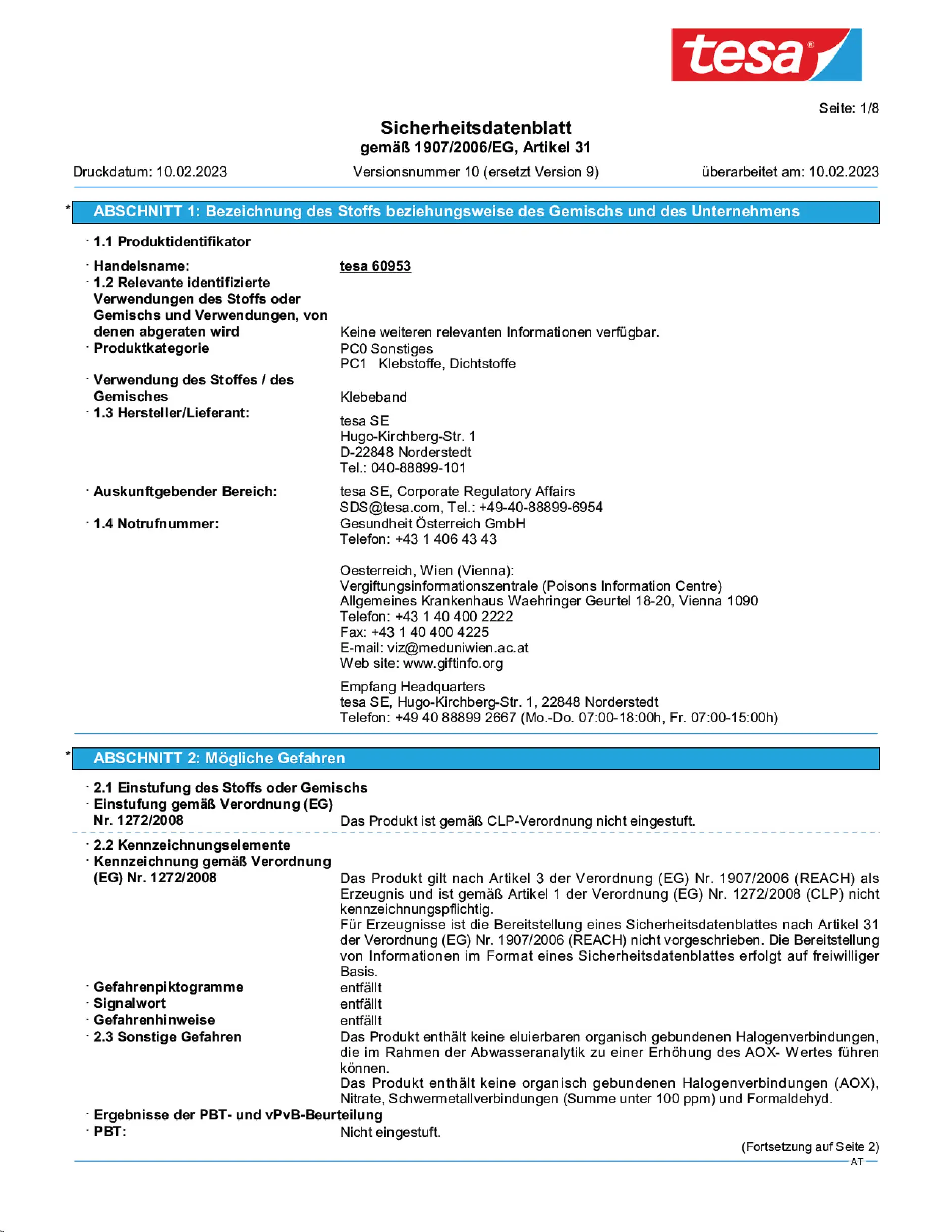 Safety data sheet_tesa® Professional 60953_de-AT_v10