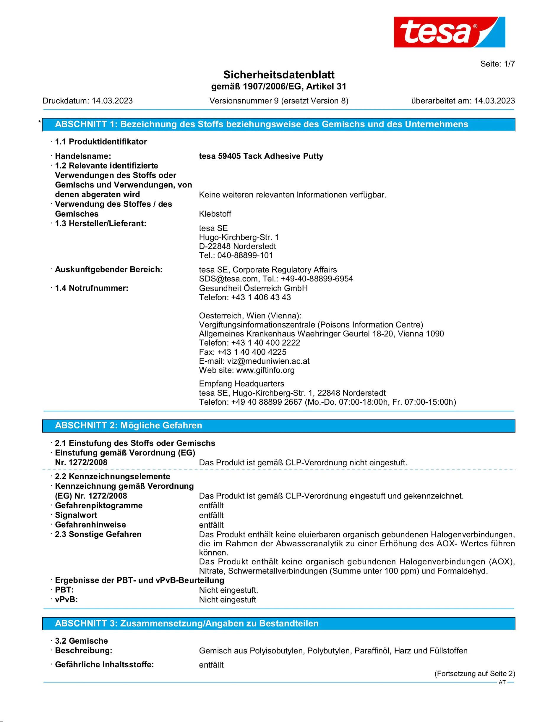 Safety data sheet_tesa® Tack 59405_de-AT_v9