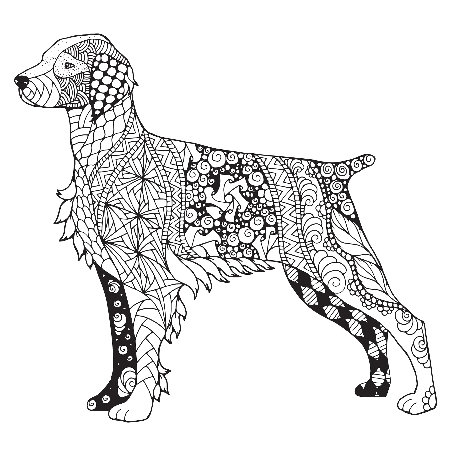 Brittany dog zentangle stylized, vector, illustration, freehand pencil, hand drawn, pattern. Zen art. Black and white illustration on white background. Adult anti-stress coloring book. Print for t-shirts.