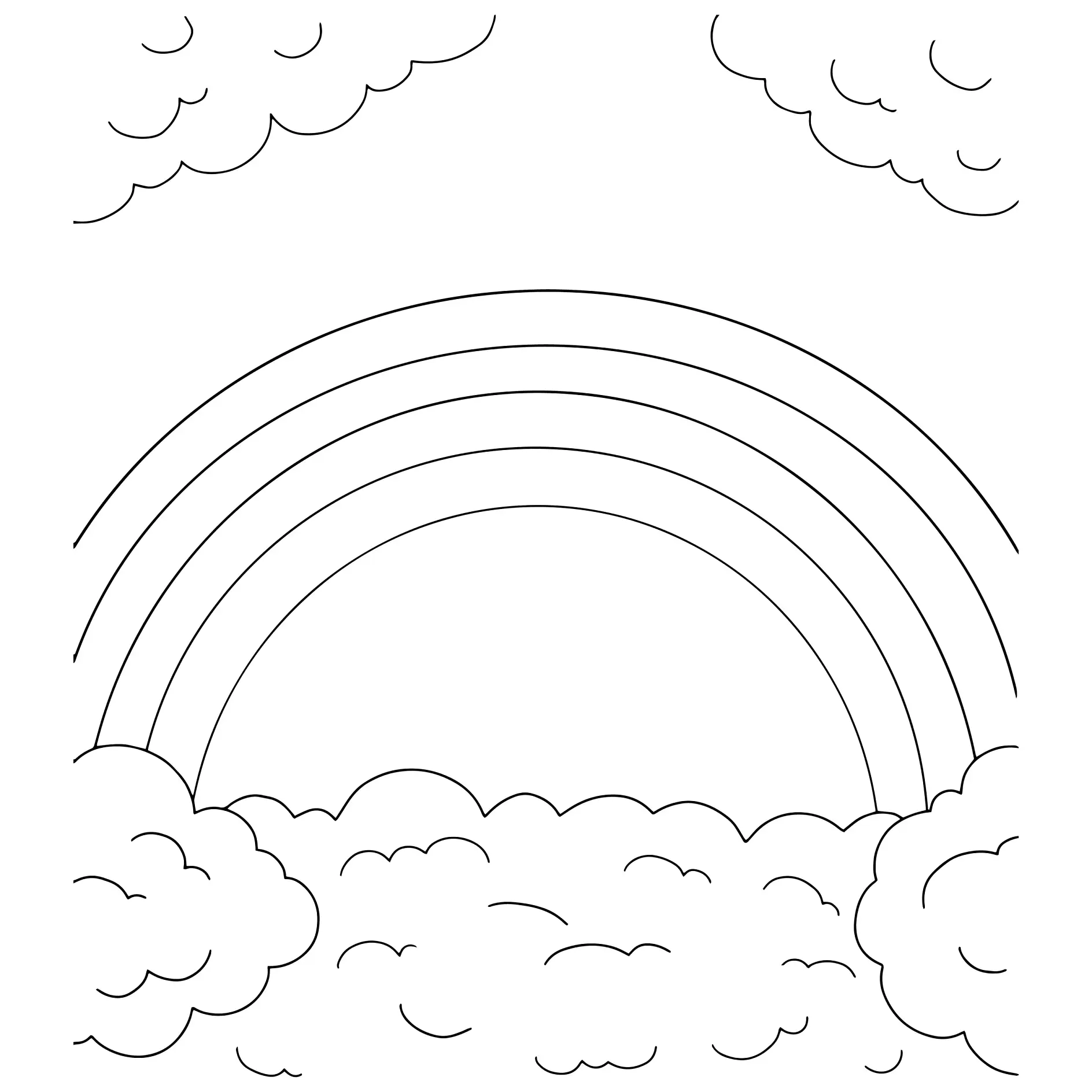 Rainbow on clouds. Coloring book page for kids. Cartoon style. Vector illustration isolated on white background.