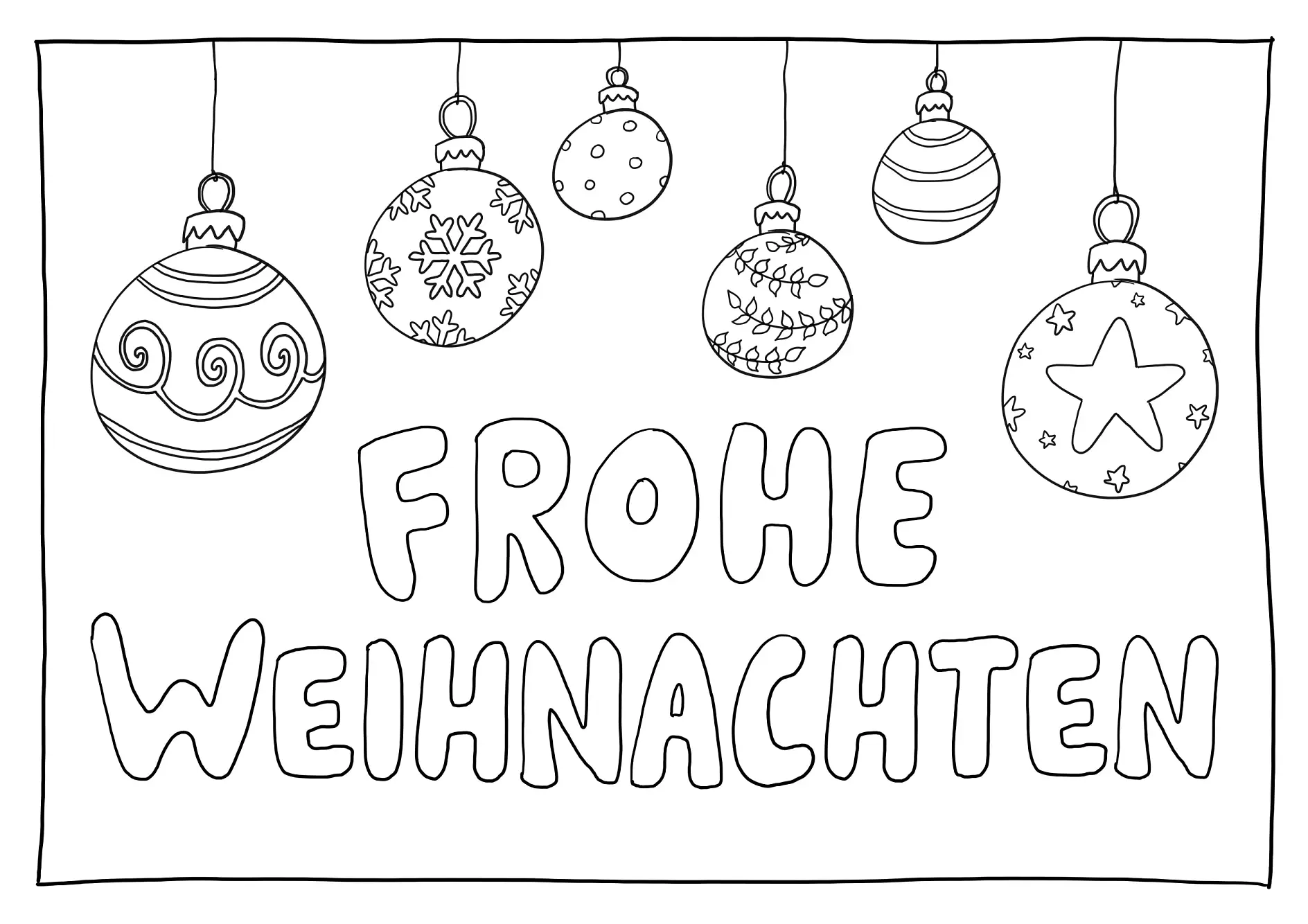 Ausmalbild Weihnachtskugeln Frohe Weihnachten