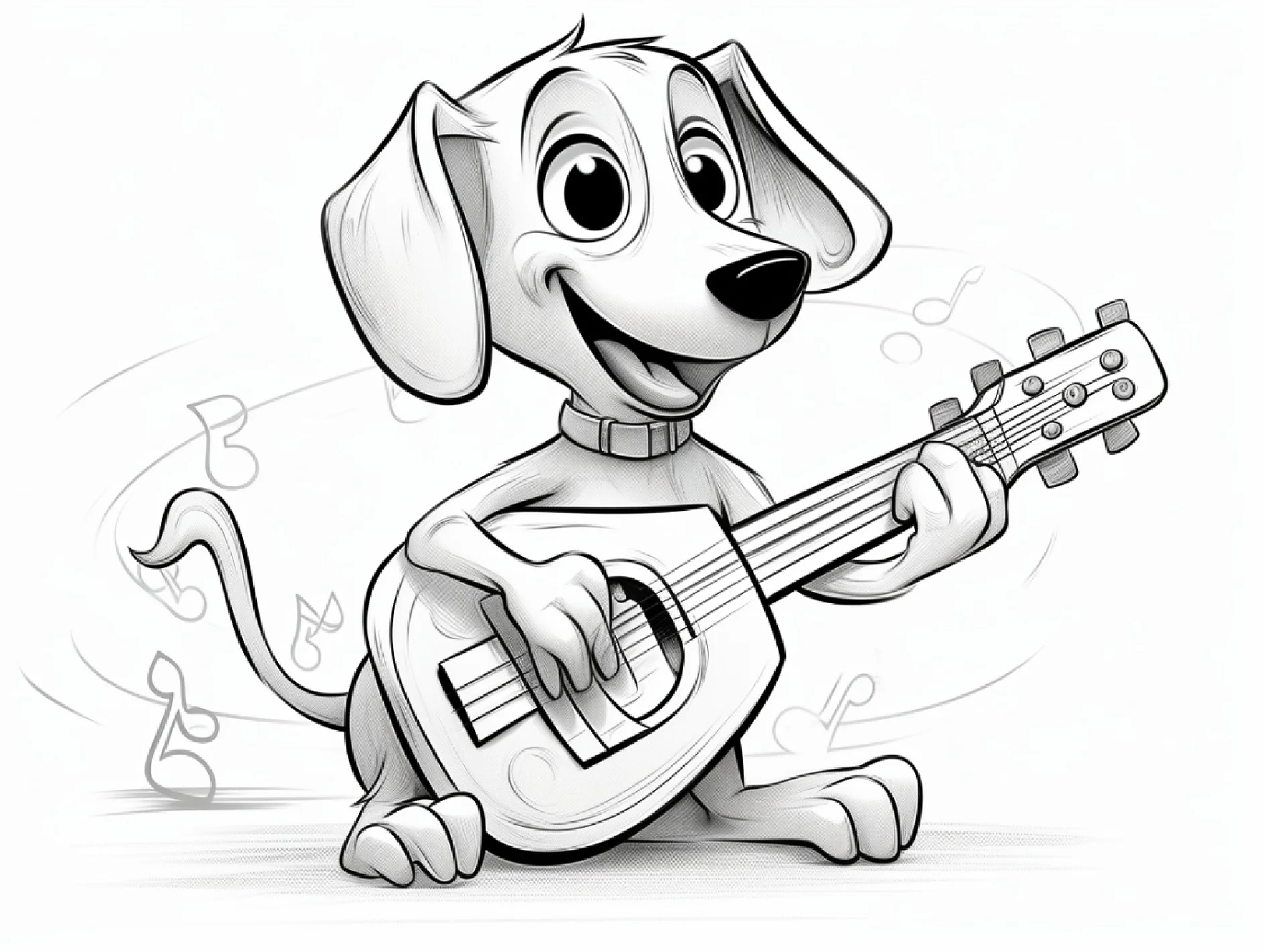 Ausmalbild Hund spielt Gitarre