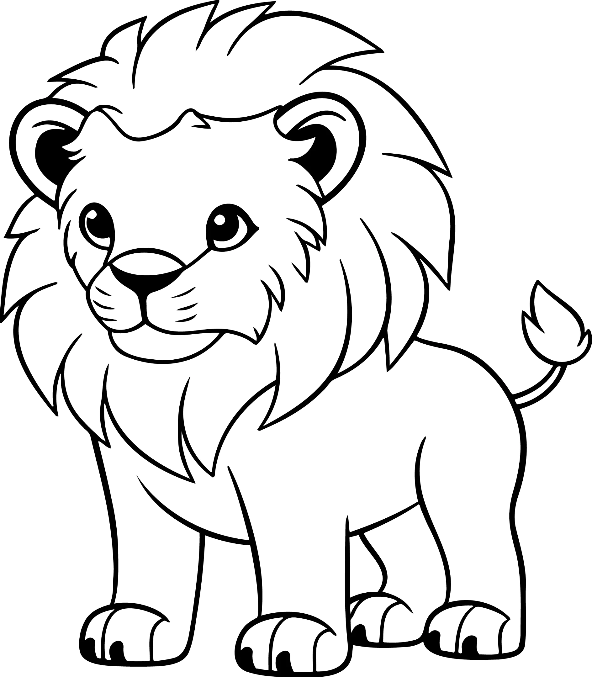 Ausmalbild Löwe stehend seitliche PoseLion vector illustration. Black and white outline Lion coloring book or page for children