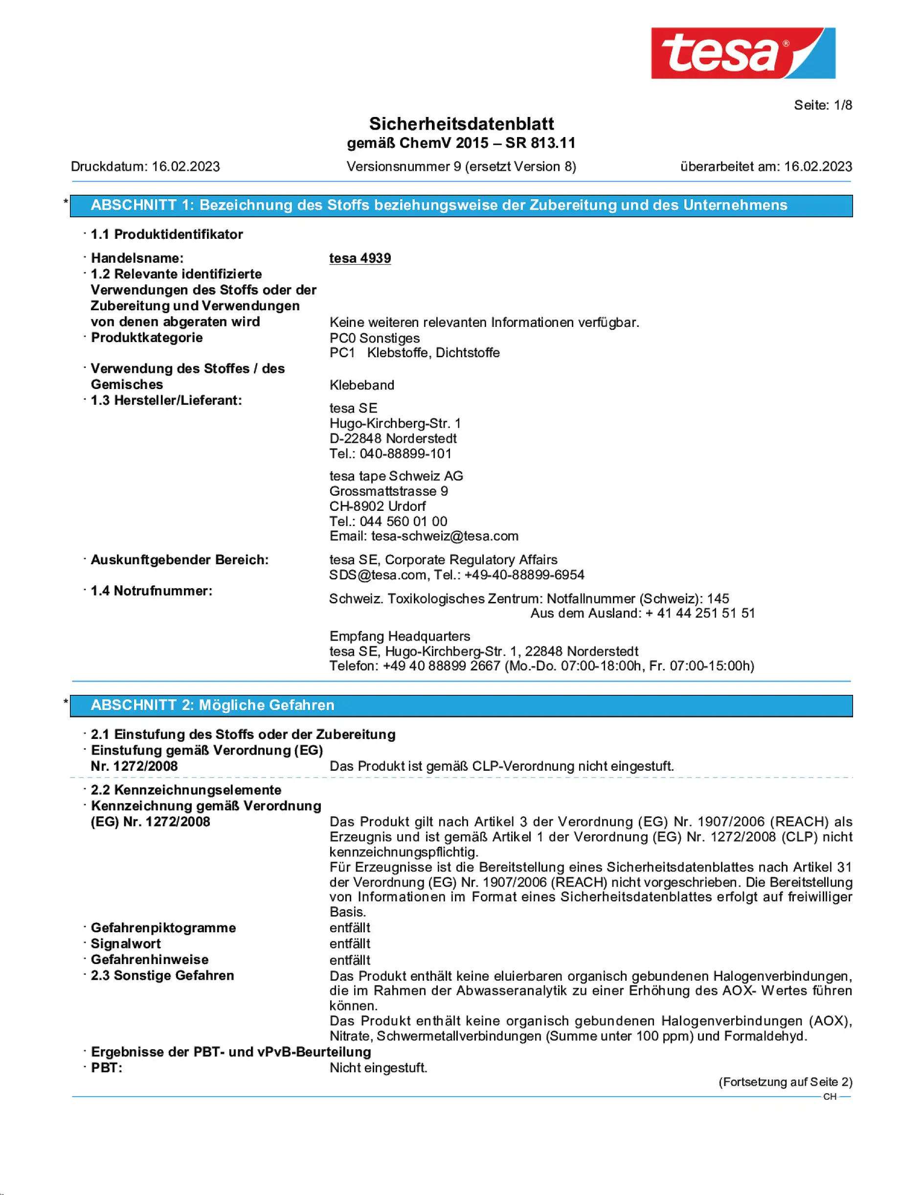 Safety data sheet_tesa® Professional 04939_de-CH_v9