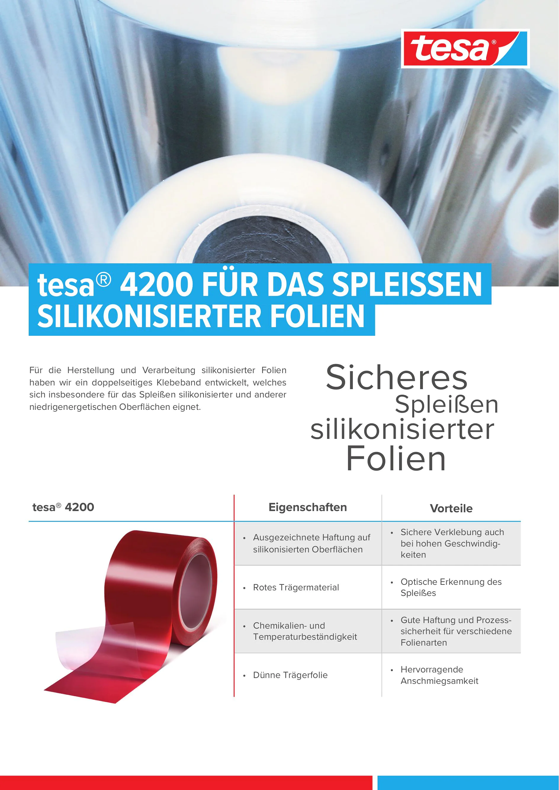 Flyer tesa® 4200 Silikonklebeband für sicheres Spleißen silikonisierter Folien