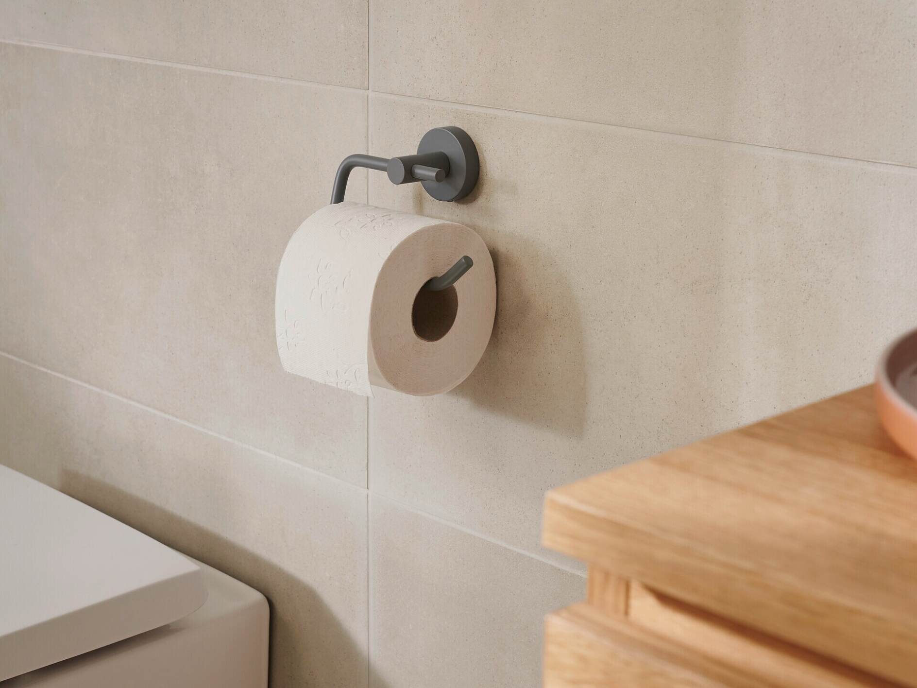 tesa® MOON GREY Toilettenpapierhalter, grau - tesa inkl. Klebelösung matt