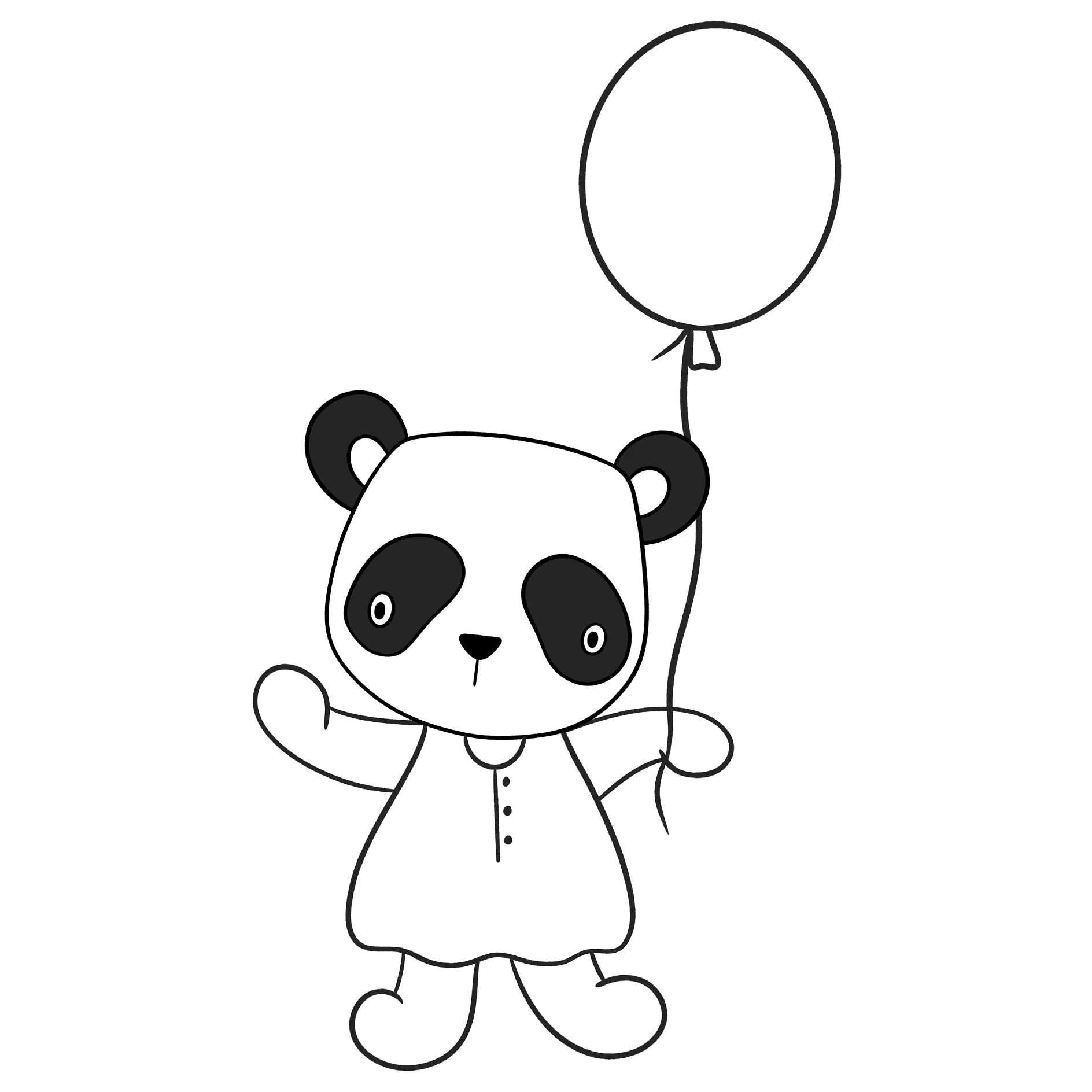 Ausmalbild Panda hält einen Luftballon