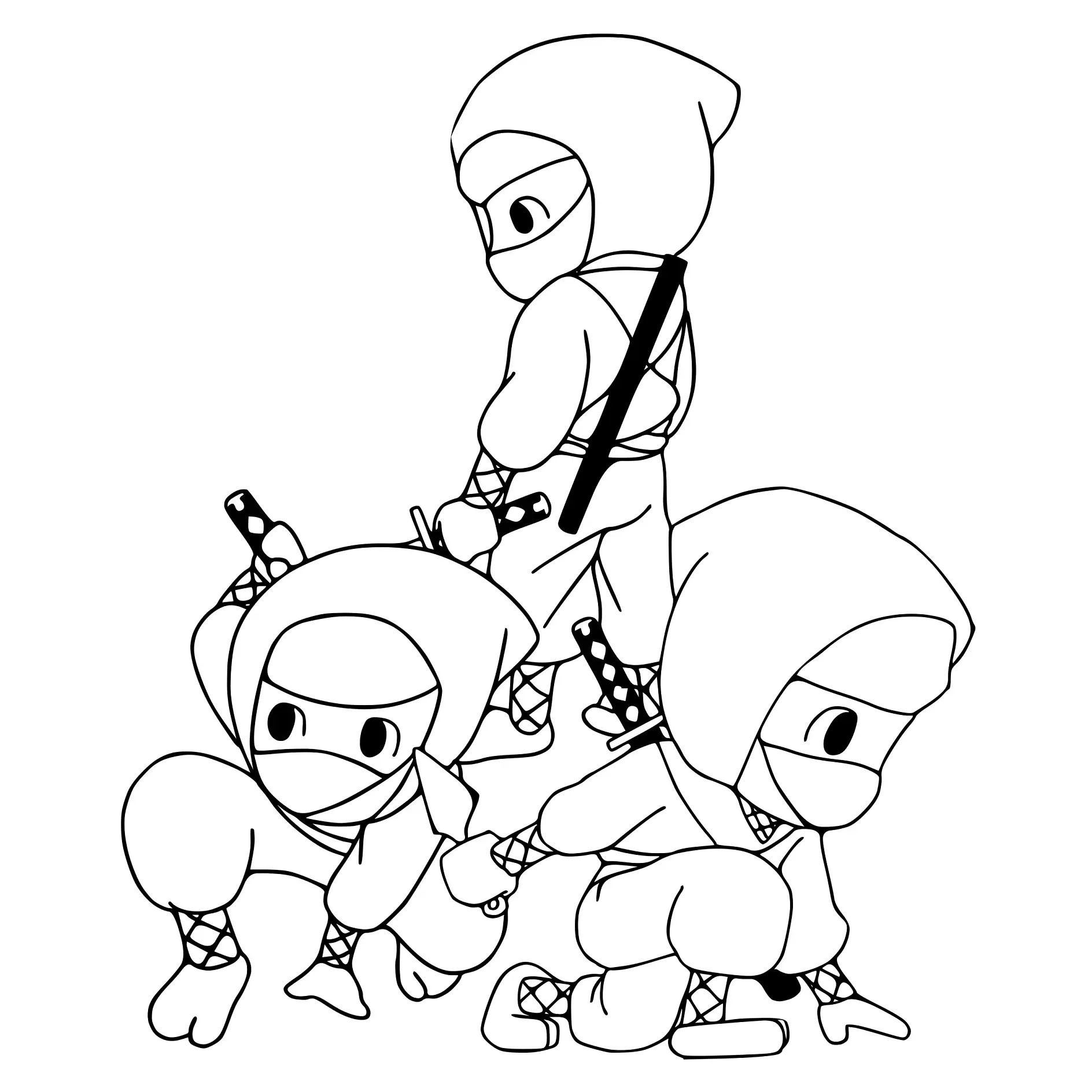 Ausmalbild Drei Ninjas in aufsteigender Reihenfolge