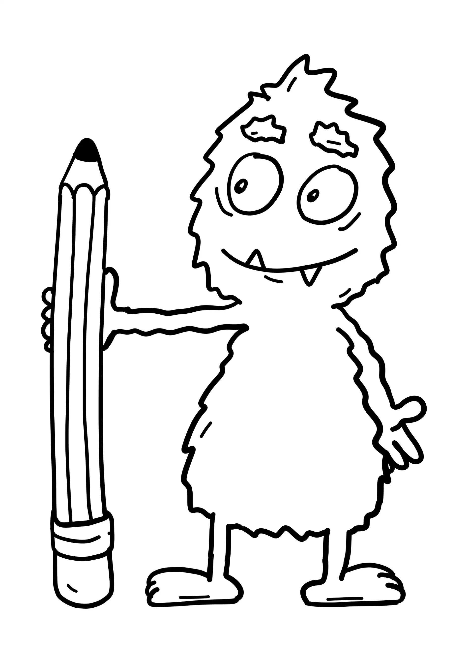 Ausmalbild Monster hält einen Bleistift