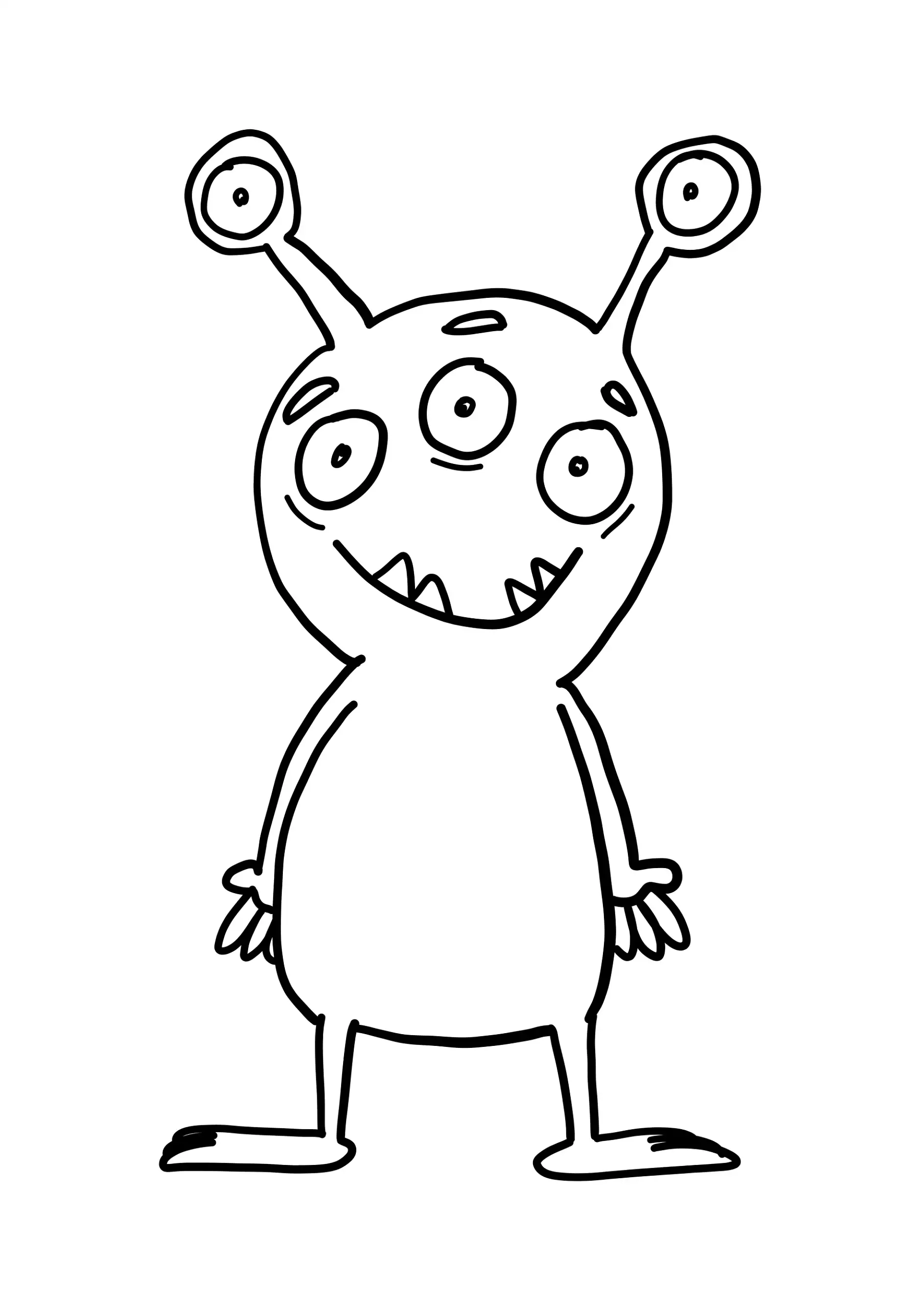 Ausmalbild Monster mit drei Augen und Antennen