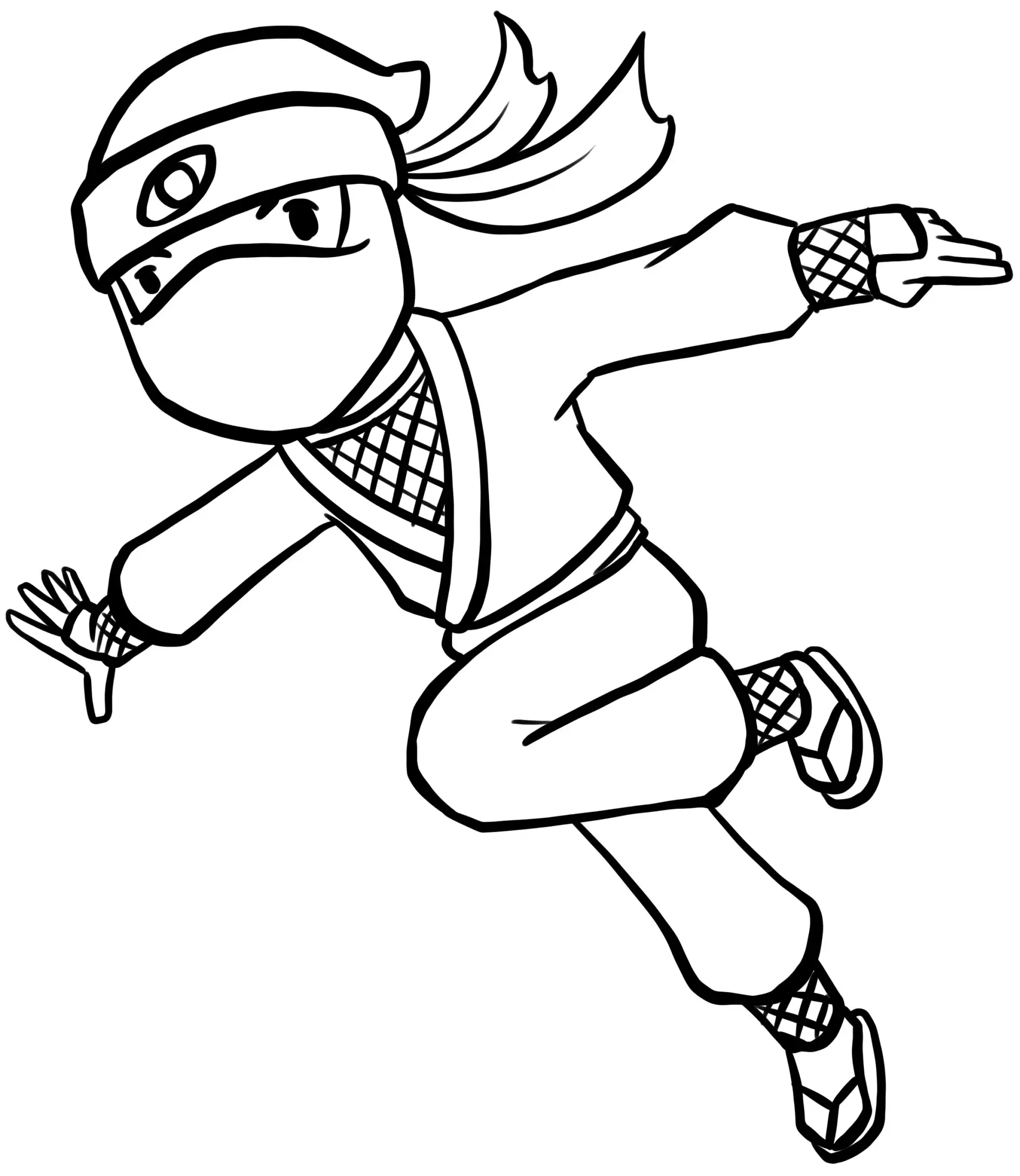 Ausmalbild Ninja in Sprungpose mit Bandana
