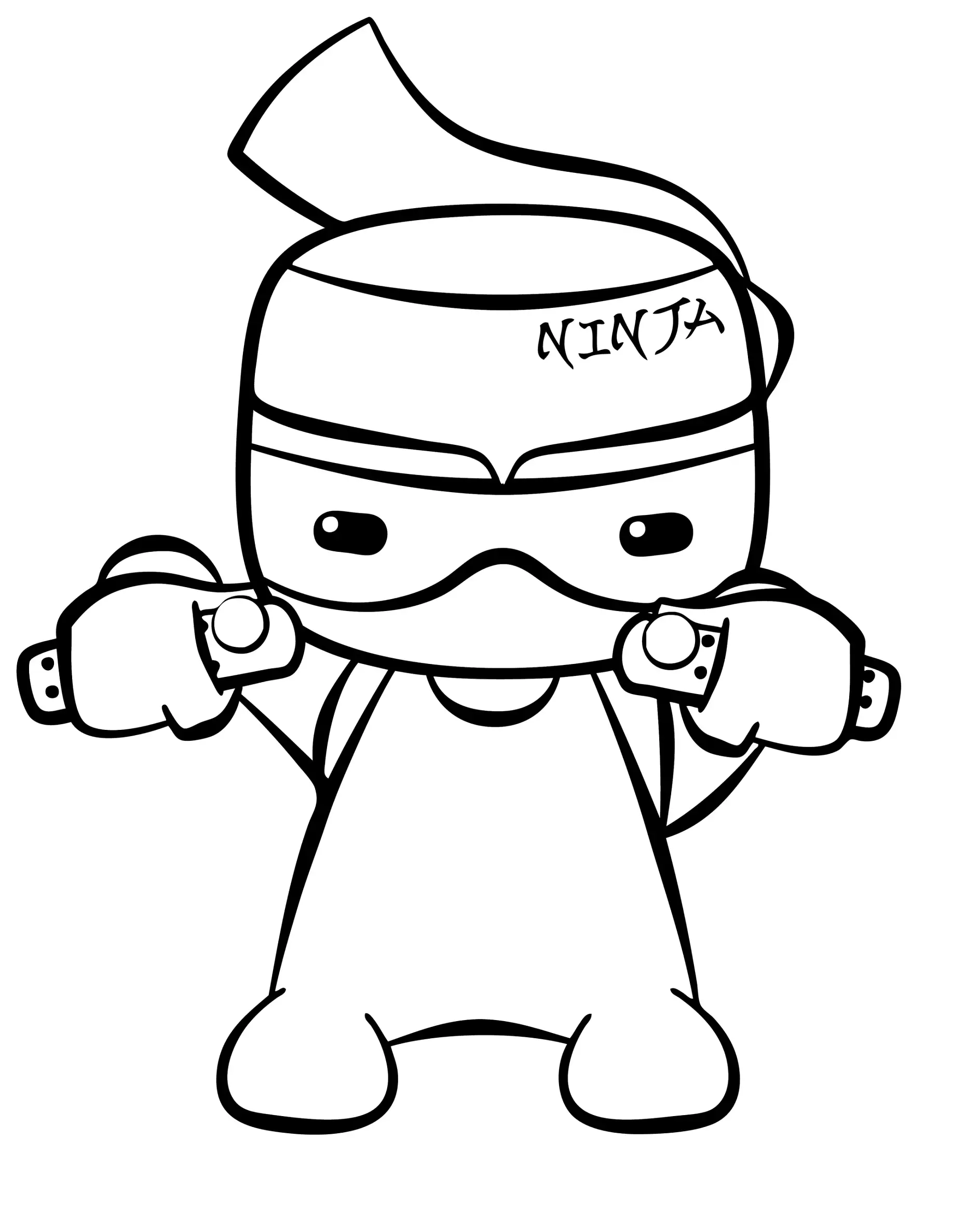 Ausmalbild Ninja mit Fäustlingen und Stirnband