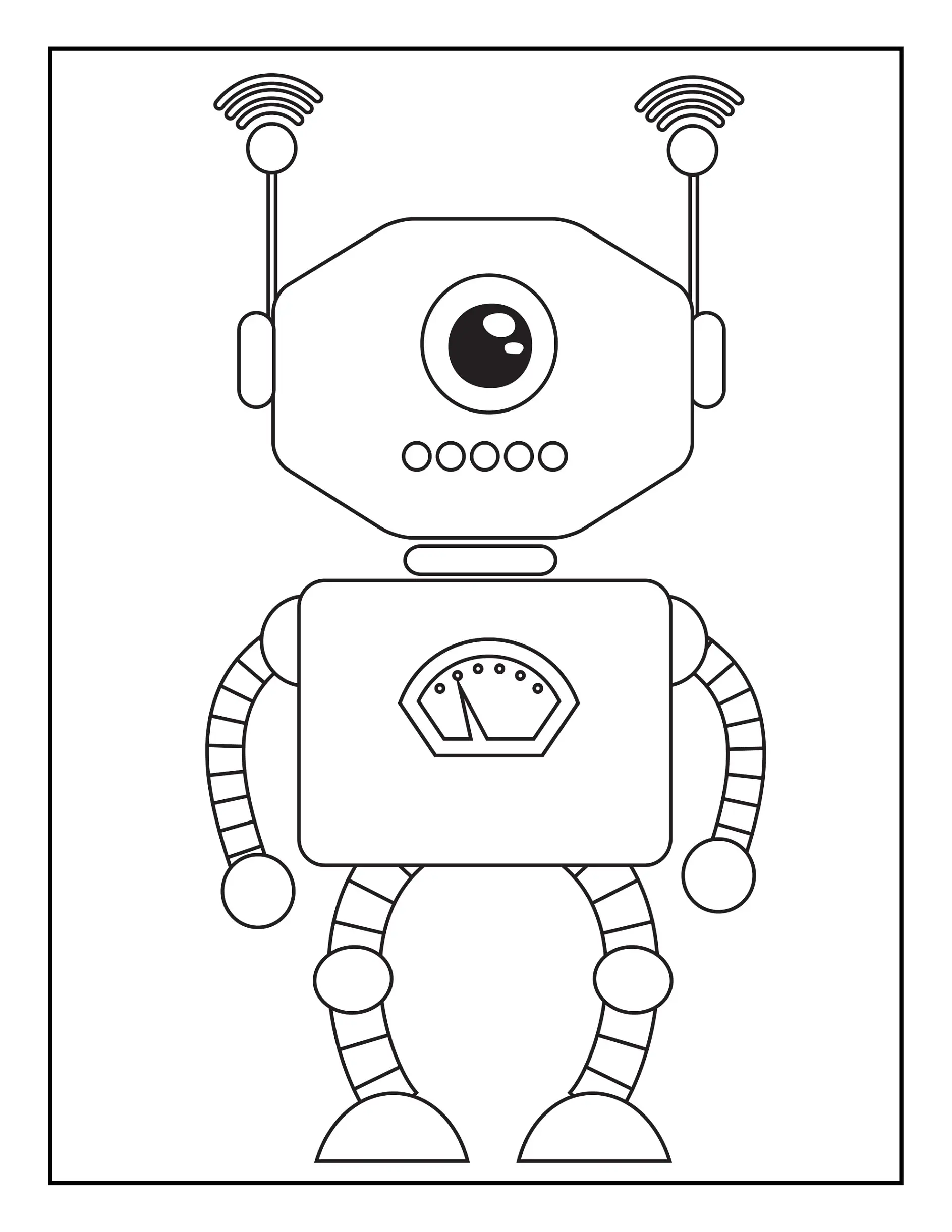 Ausmalbild Roboter mit einem Auge und Antennen