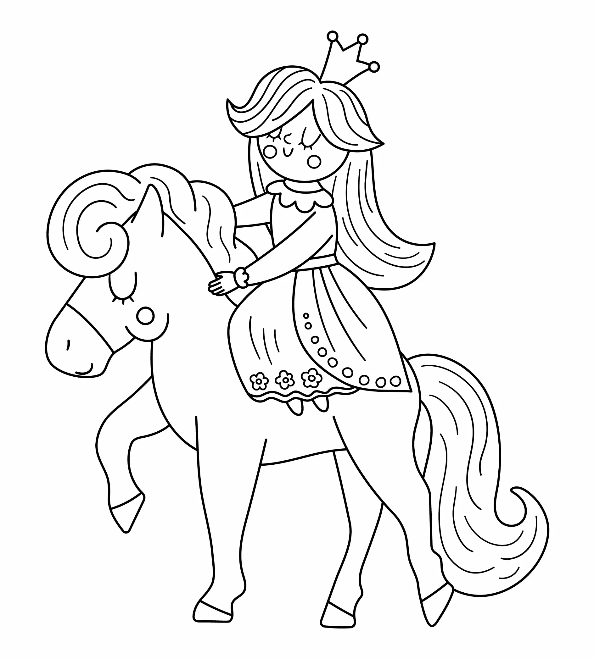 Ausmalbild Prinzessin reitet auf Pferd