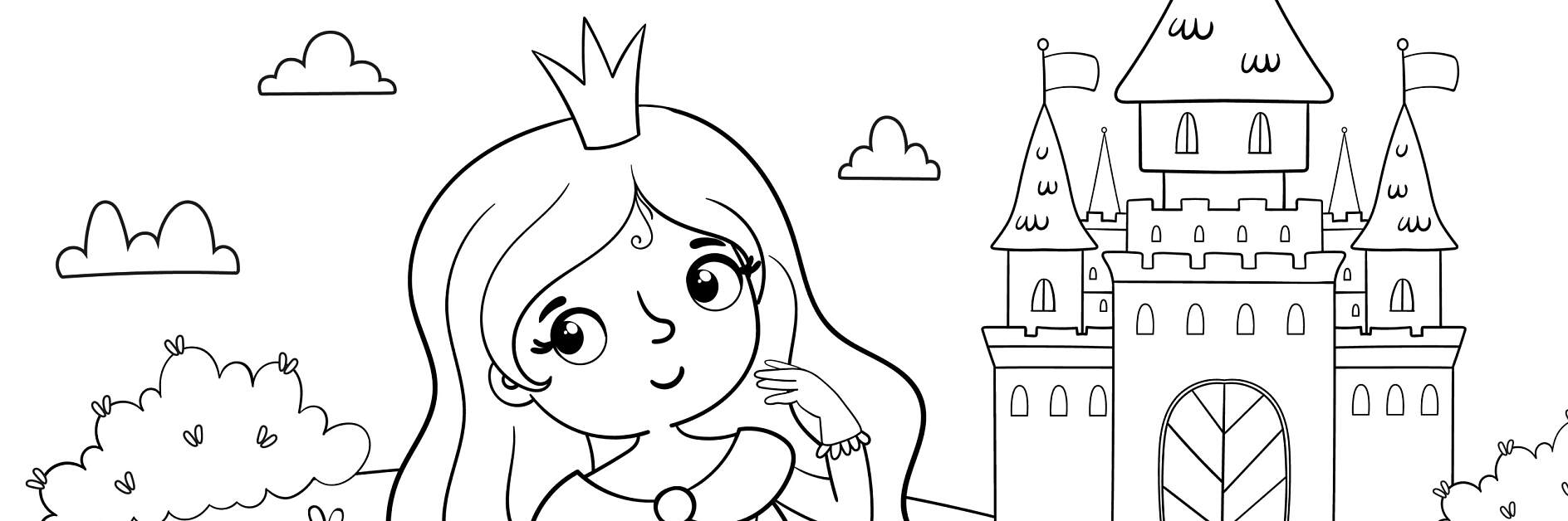 Vorlage Prinzessin im Garten mit Schloss im Hintergrund zum Ausmalen