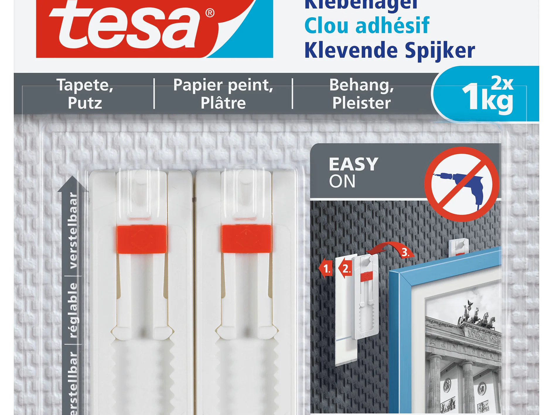 tesa Smart Mounting System Adhesive Nail Adjustable 1kg Wallpaper