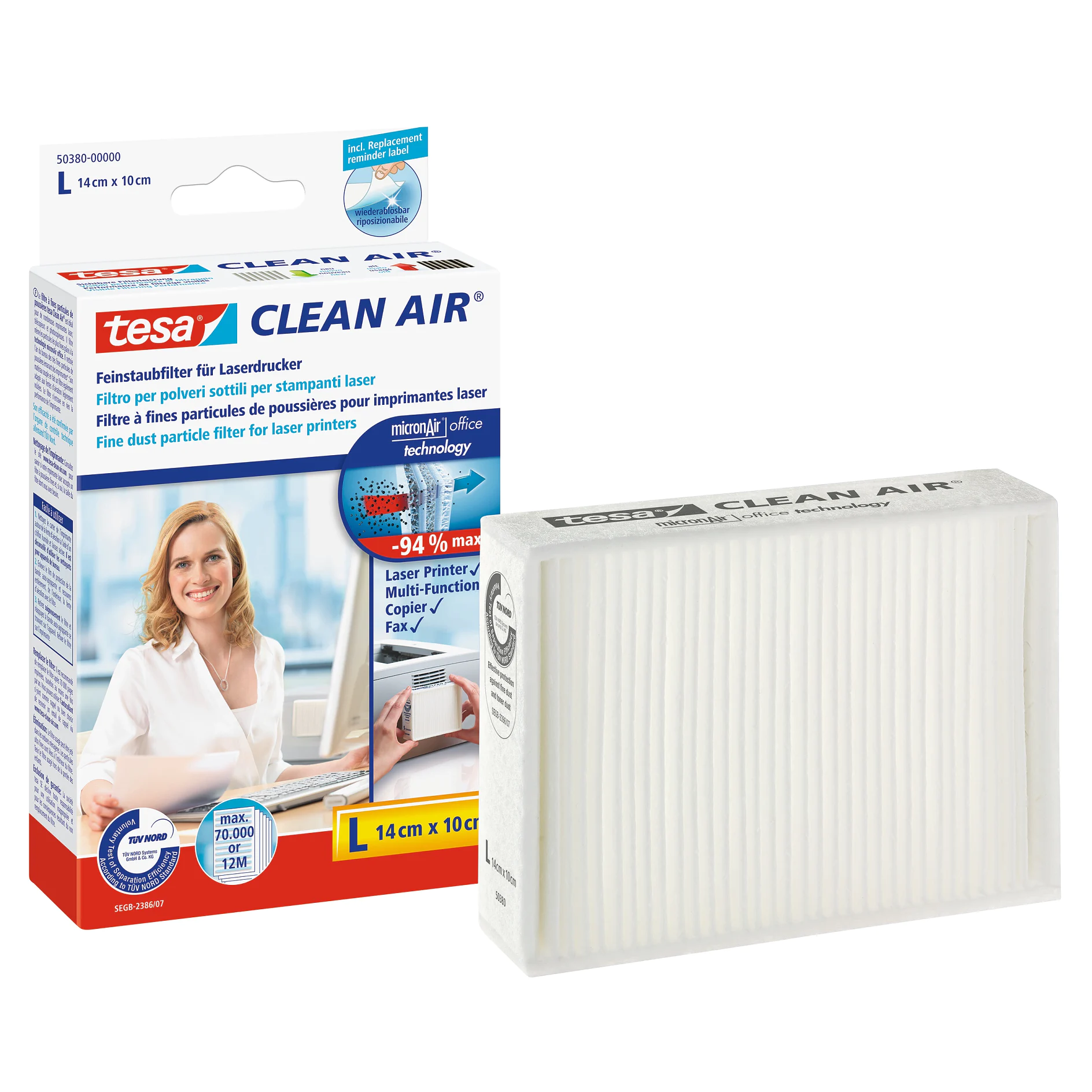 [en-en] tesa Clean Air fine dust particle filter for printers, size L